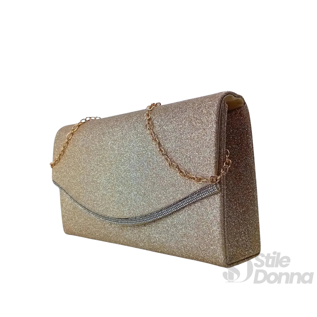 Pochette Busta in Strass Oro Scintillante per Serate Eleganti - Stile Donna Bags