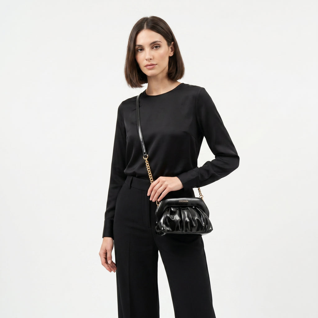 Coconuda Pochette Drappeggiata con Chiusura a Clip - Stile Donna Bags