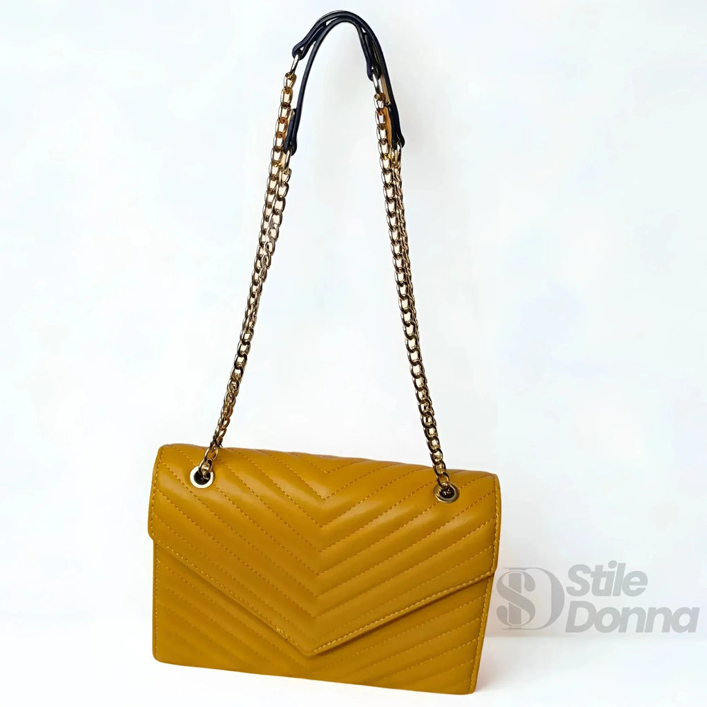 Pochette Giallo Senape con Tracolla a Catena - Stile Donna Bags