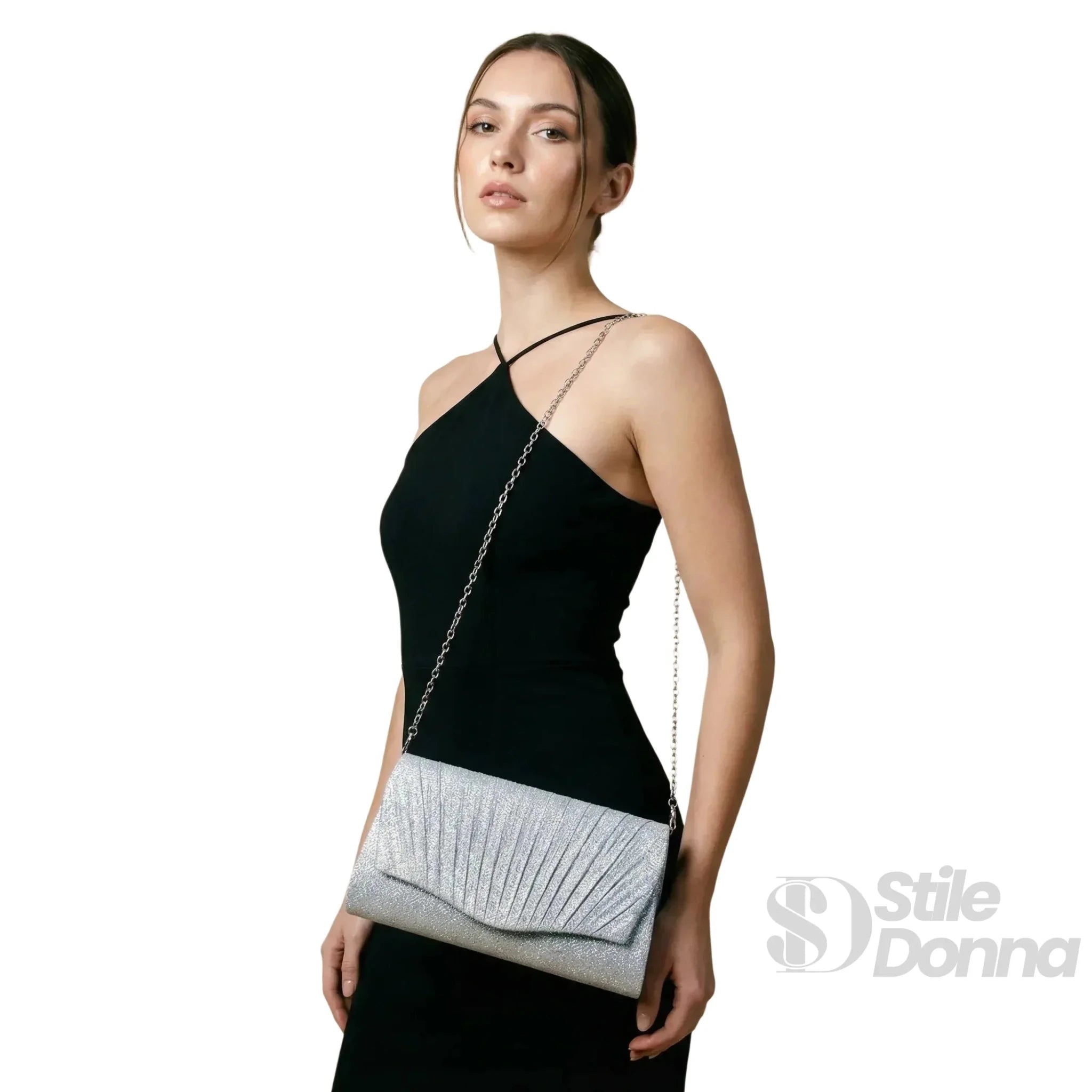 Pochette a Forma di Ventaglio con Strass Scintillanti - Stile Donna Bags