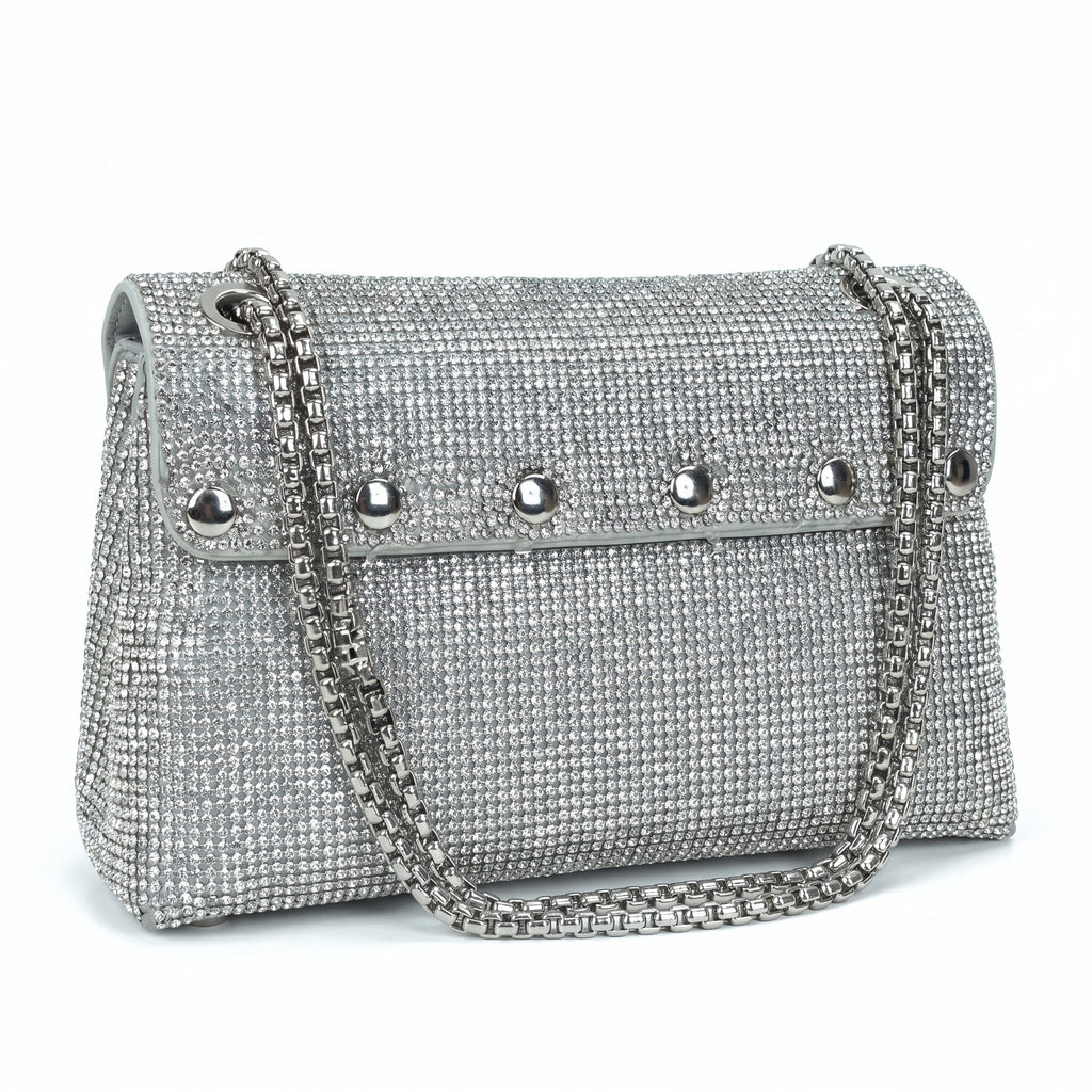 Pochette con Strass in Cristallo e Interno Microfibra Antistrappo - Stile Donna Bags