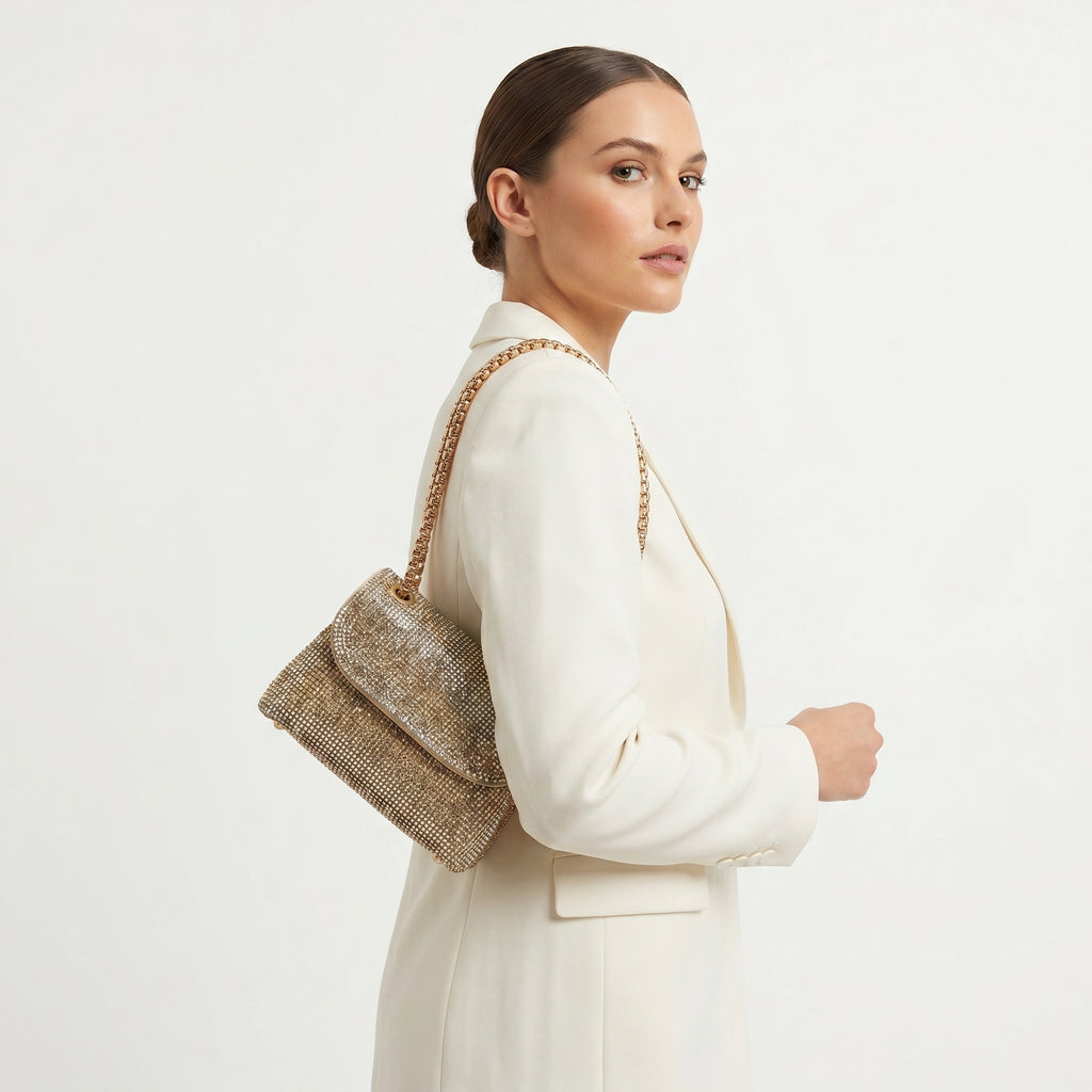 Pochette con Strass in Cristallo e Interno Microfibra Antistrappo - Stile Donna Bags