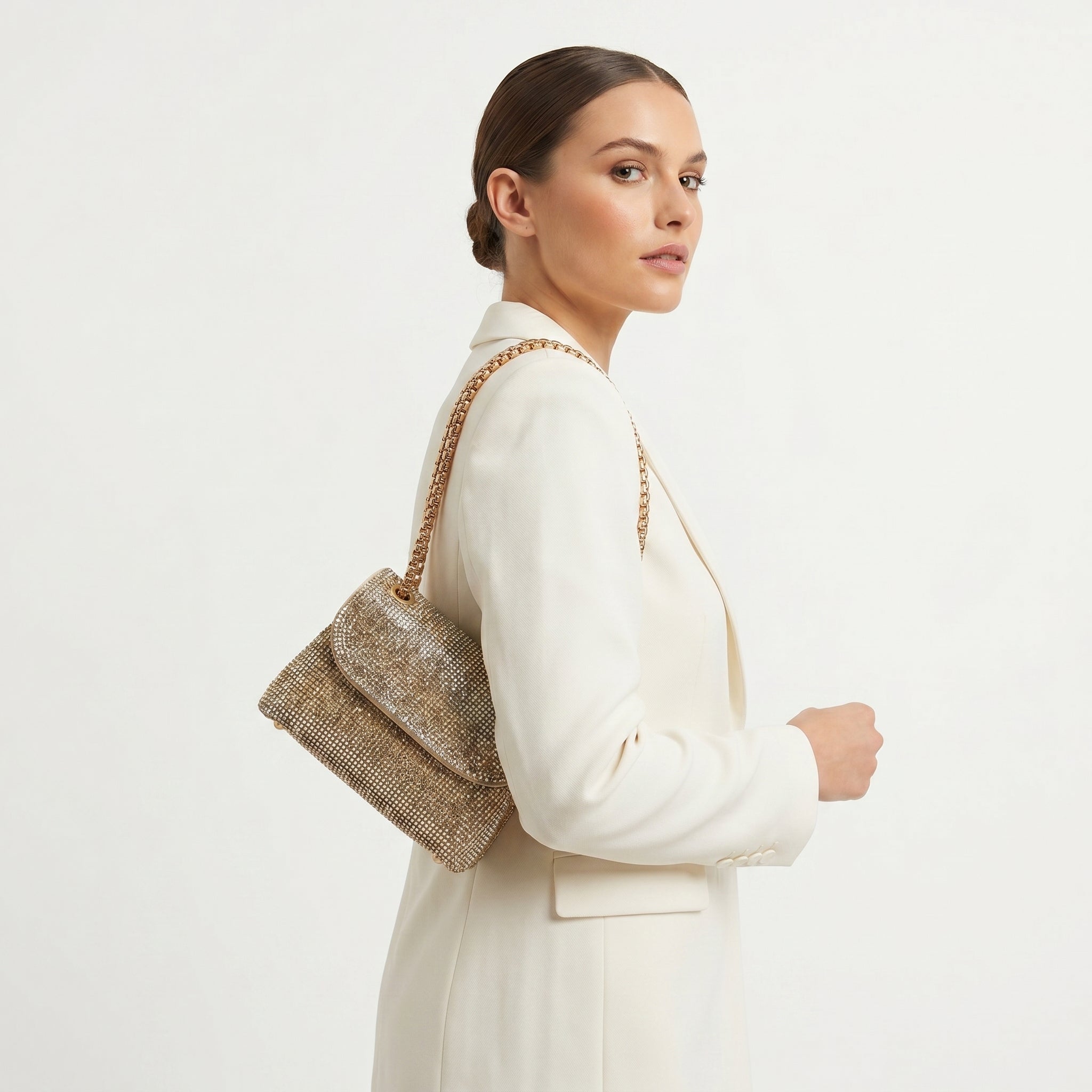Pochette con Strass in Cristallo e Interno Microfibra Antistrappo - Stile Donna Bags