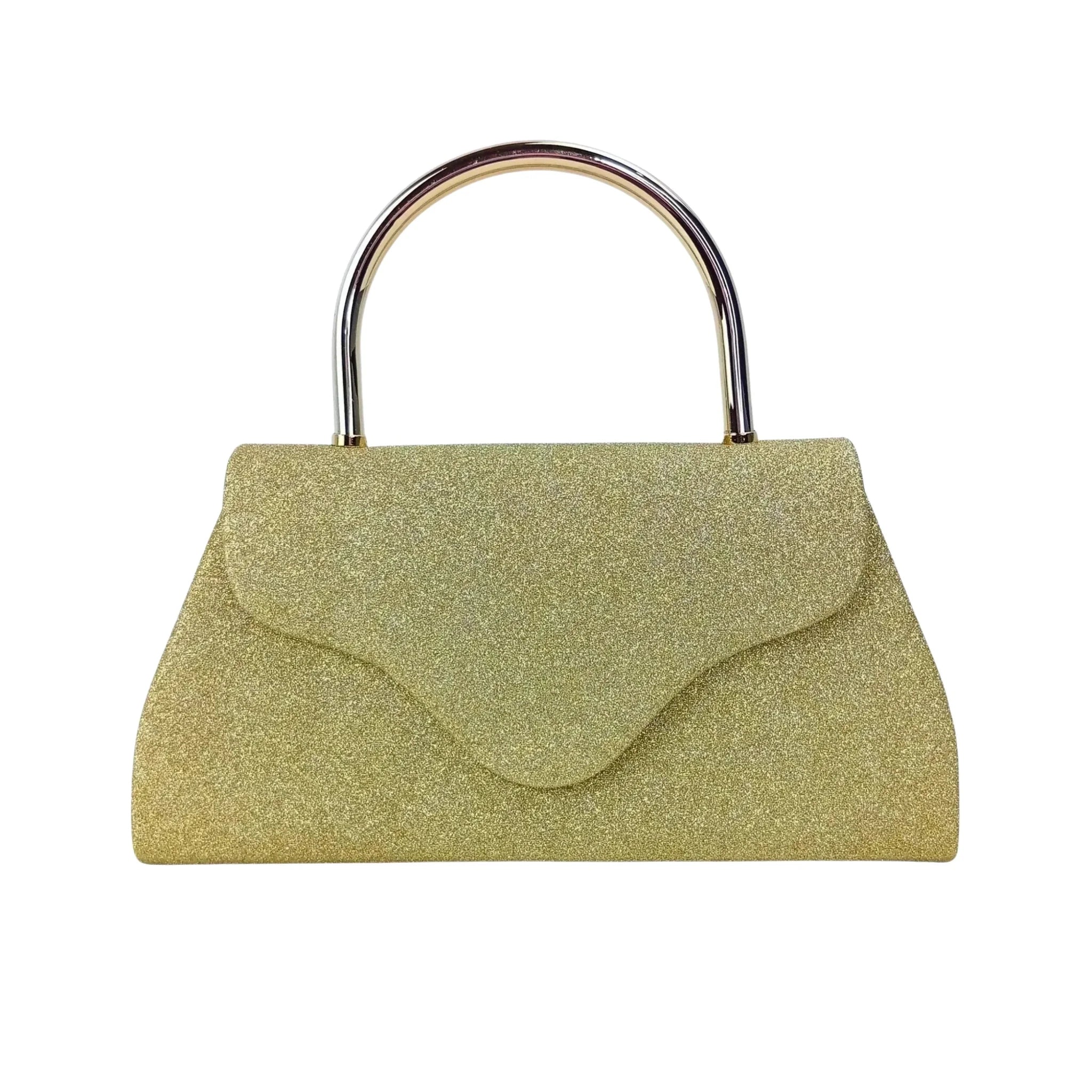 Pochette da Sera Glitter Dorata con Cristalli e Finiture Metallo - Stile Donna Bags