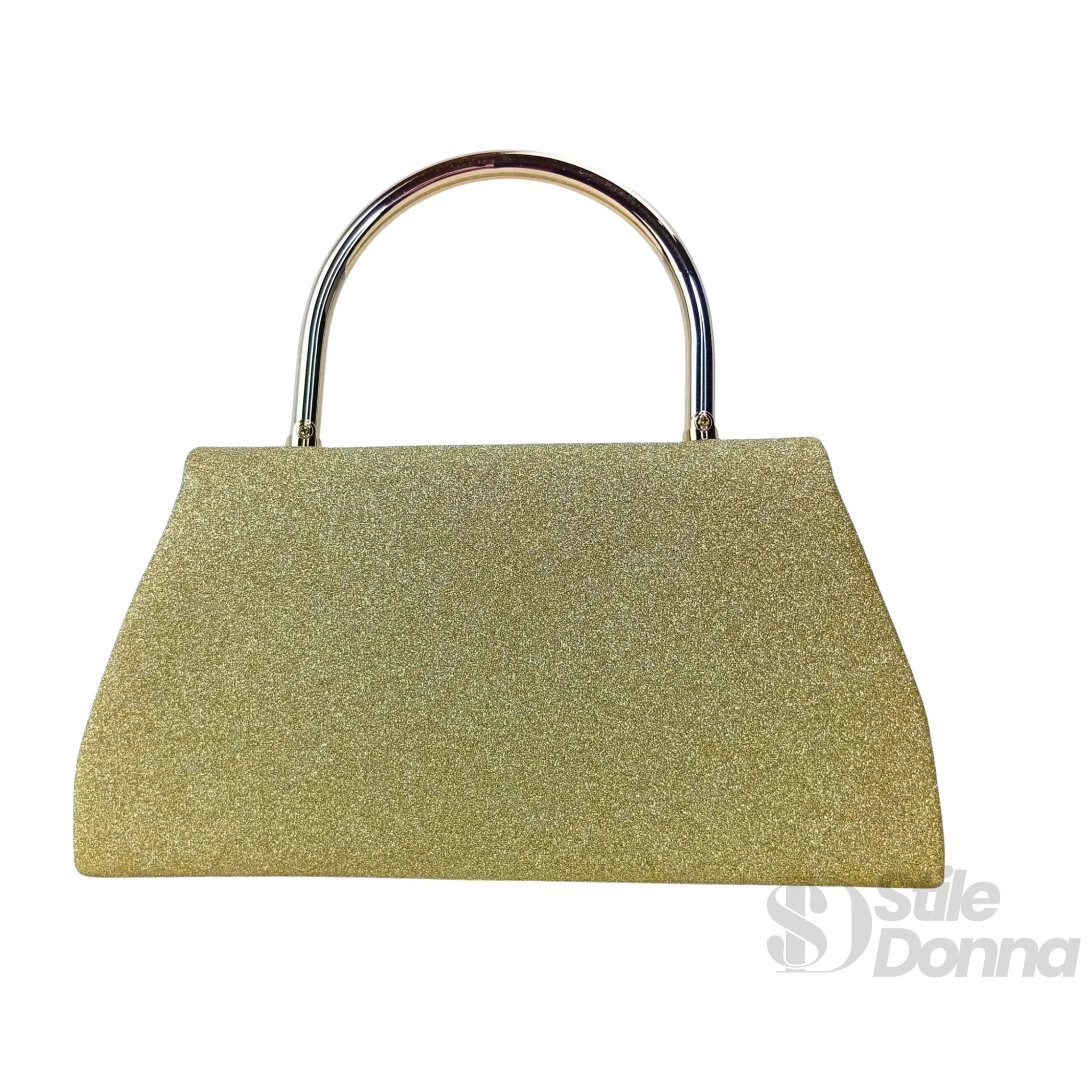 Pochette da Sera Glitter Dorata con Cristalli e Finiture Metallo - Stile Donna Bags