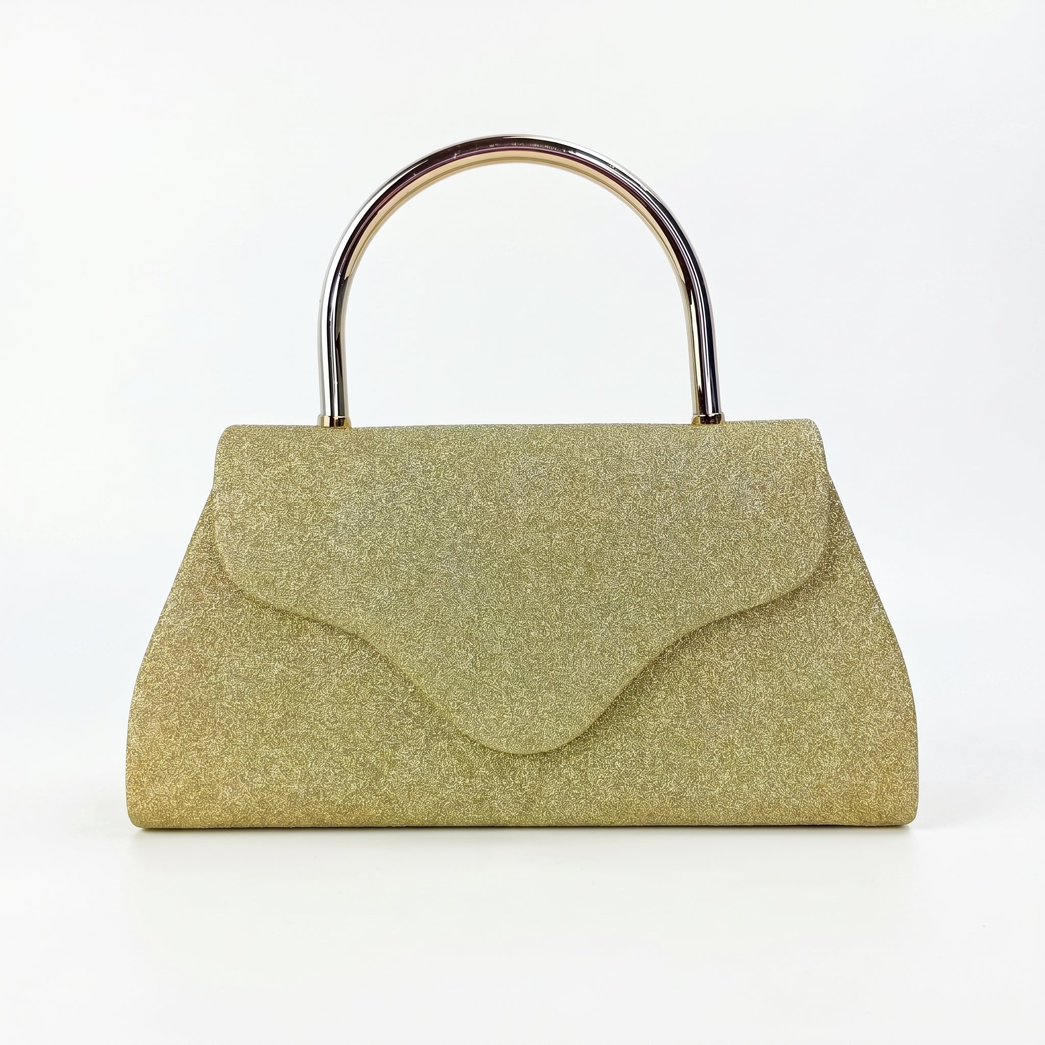 Pochette da Sera Glitter Dorata con Cristalli e Finiture Metallo - Stile Donna Bags