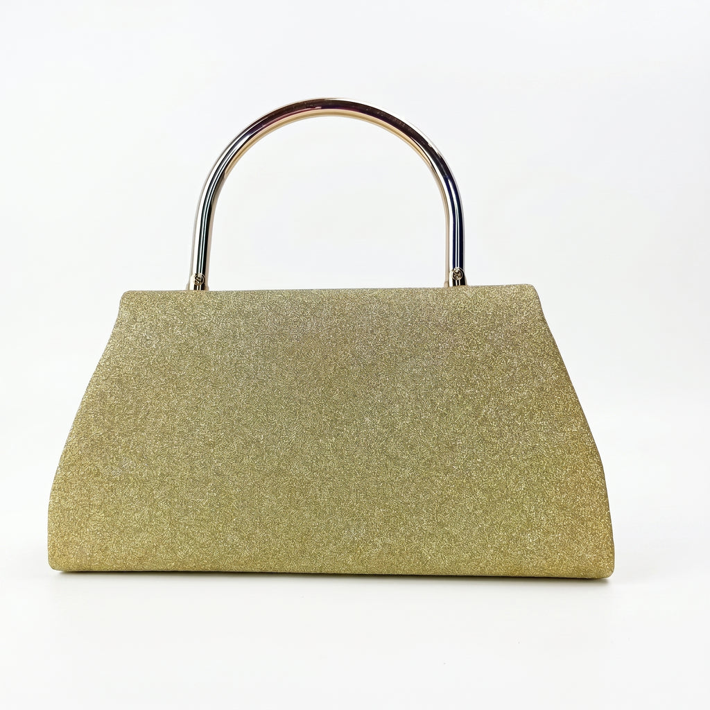 Pochette da Sera Glitter Dorata con Cristalli e Finiture Metallo - Stile Donna Bags