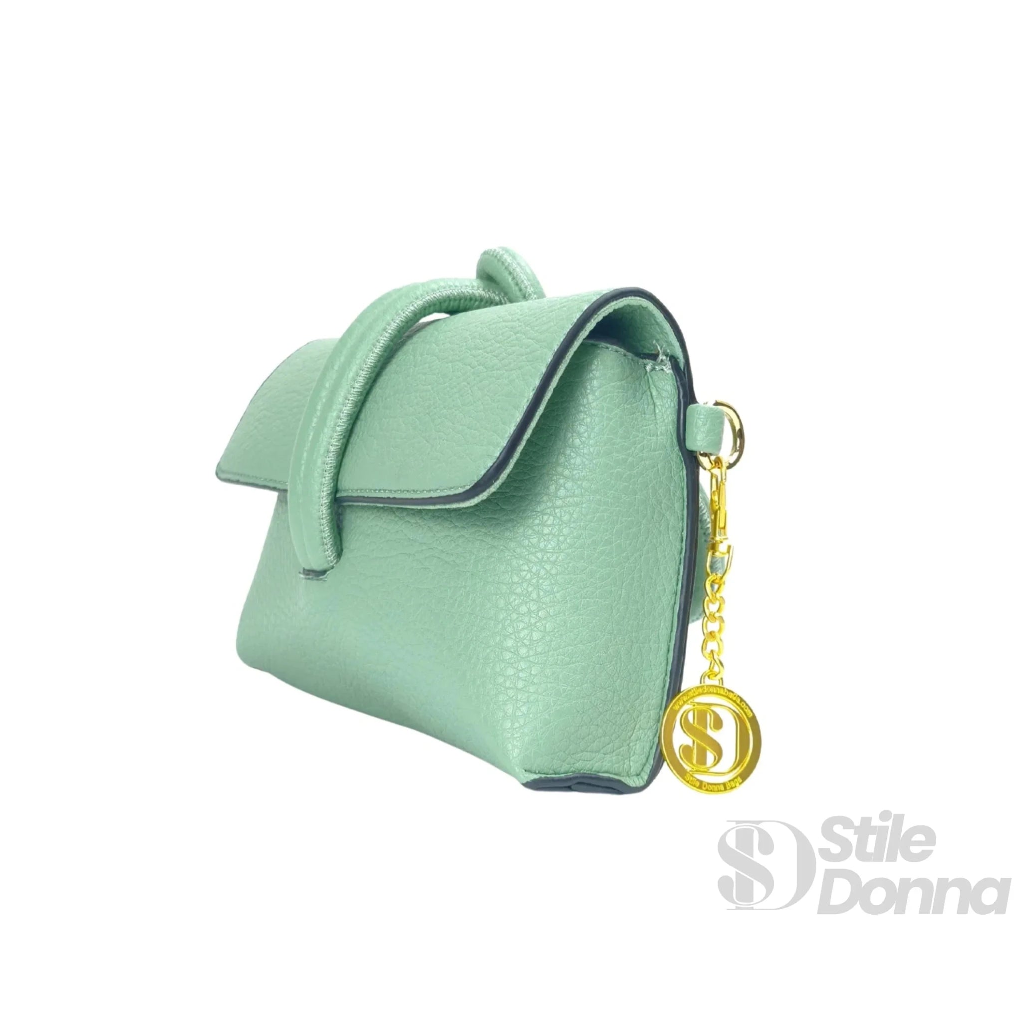 Pochette in Ecopelle Verde Menta con Chiusura Zip e Finitura Lucida - Stile Donna Bags