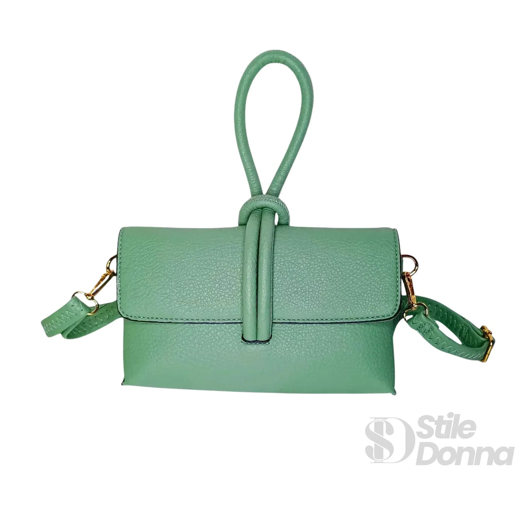 Pochette in Ecopelle Verde Menta con Chiusura Zip e Finitura Lucida - Stile Donna Bags