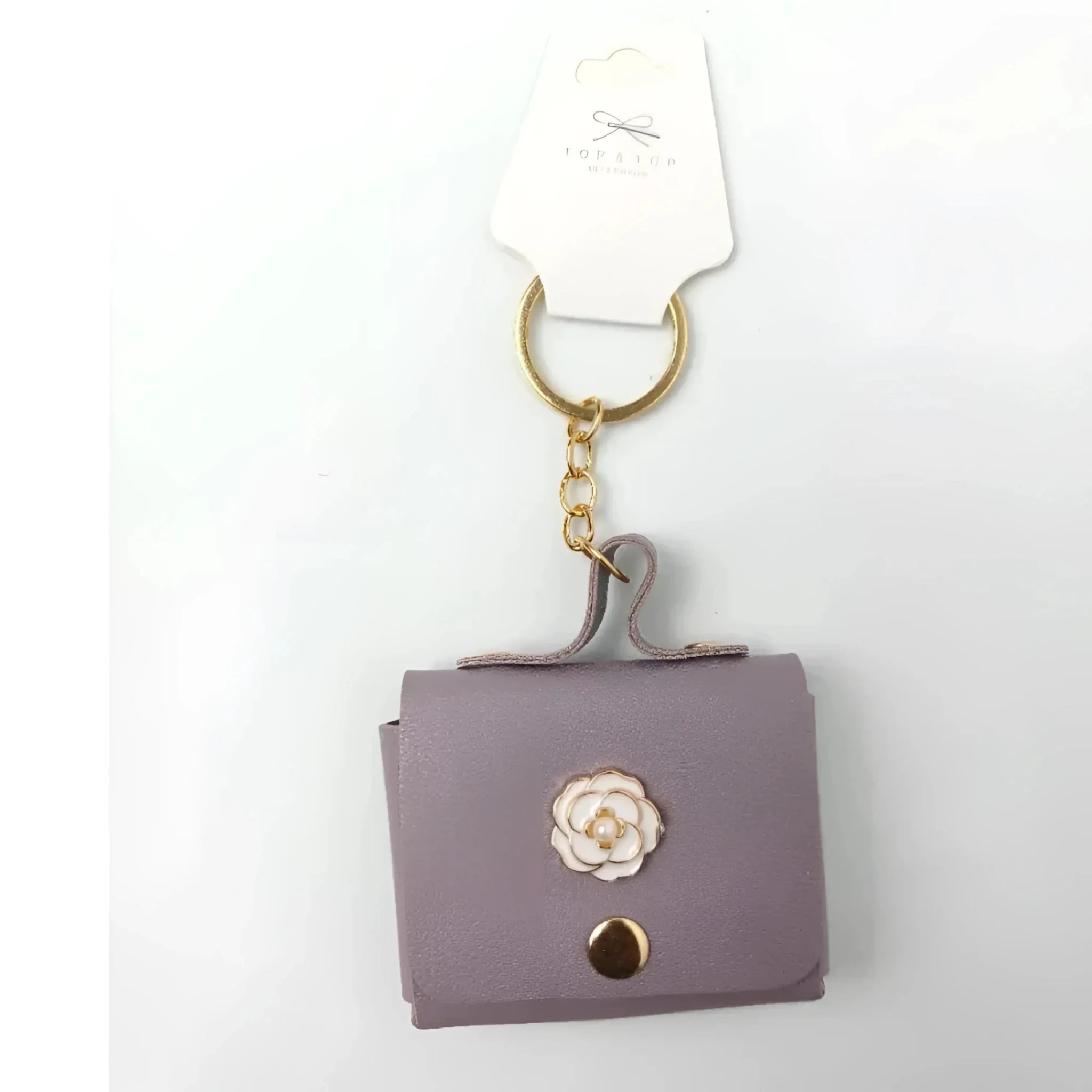 Portachiavi Mini Portamonete in Ecopelle Floreale con Charm Dorato - Stile Donna Bags