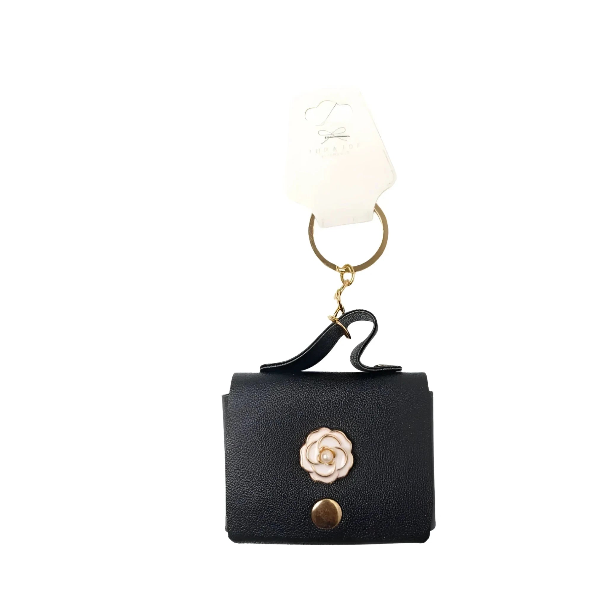 Portachiavi Mini Portamonete in Ecopelle Floreale con Charm Dorato - Stile Donna Bags