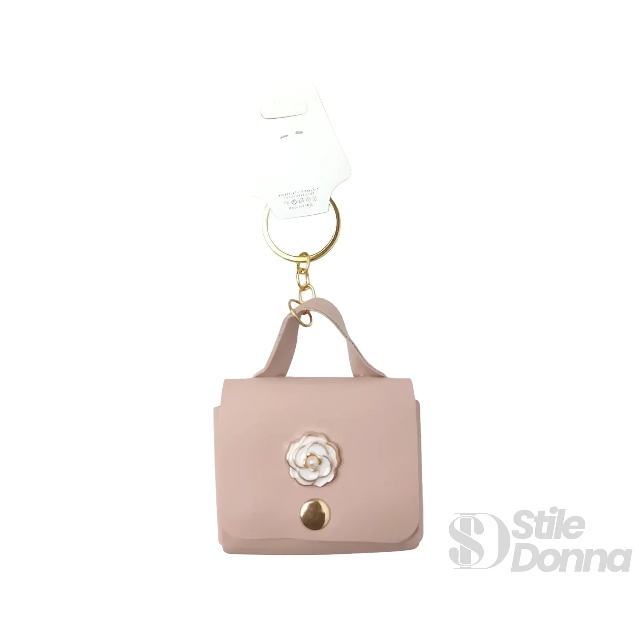 Portachiavi Mini Portamonete in Ecopelle Floreale con Charm Dorato - Stile Donna Bags