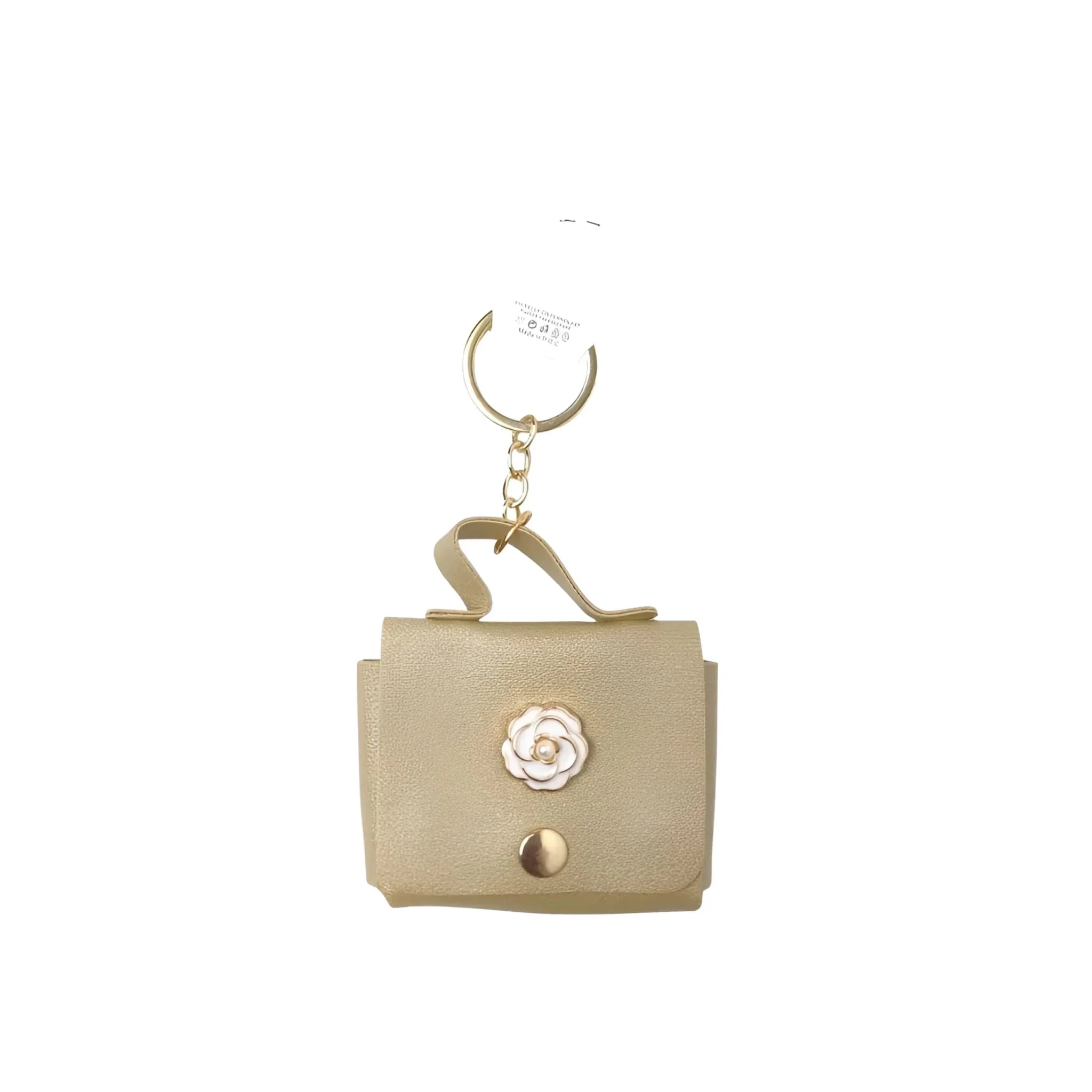 Portachiavi Mini Portamonete in Ecopelle Floreale con Charm Dorato - Stile Donna Bags