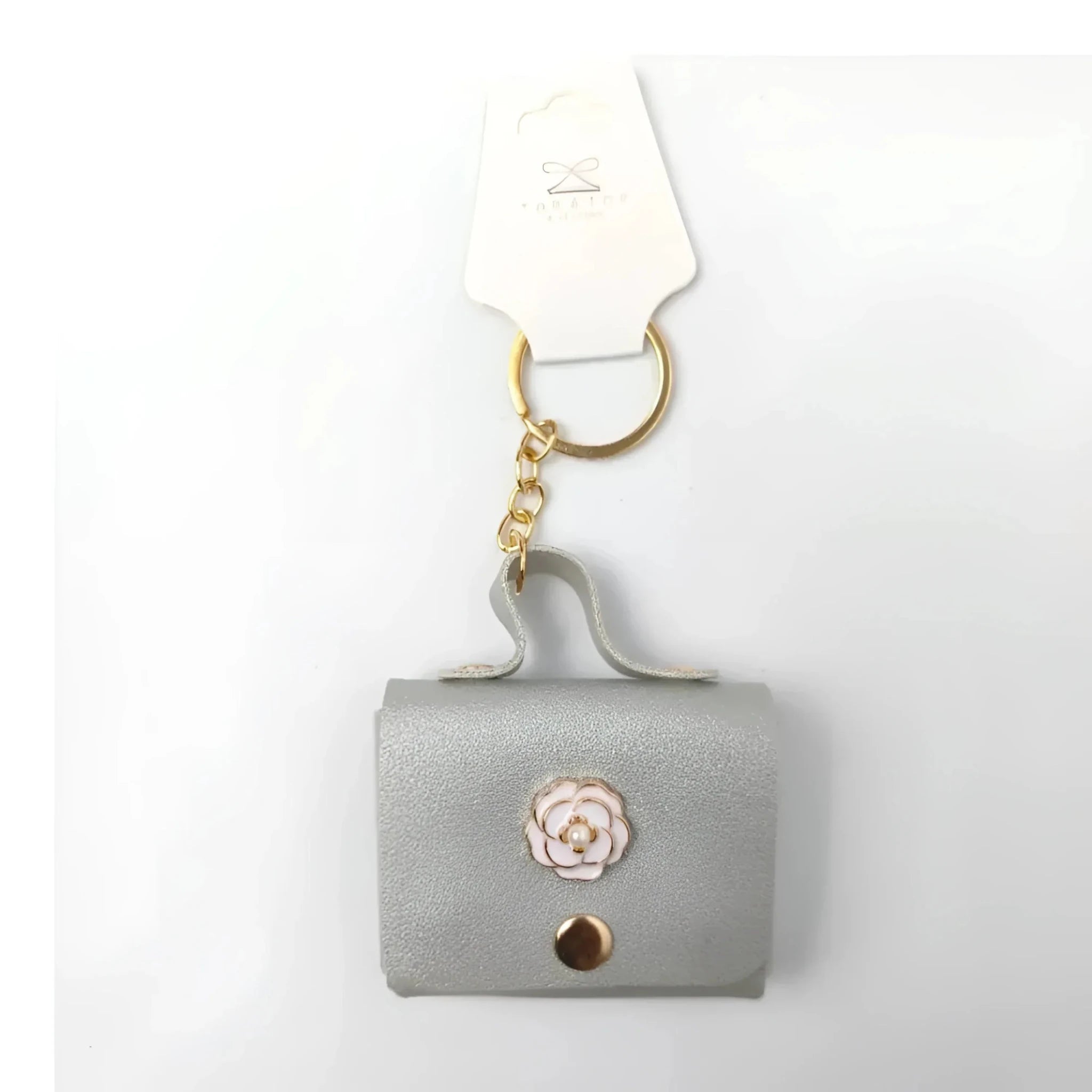 Portachiavi Mini Portamonete in Ecopelle Floreale con Charm Dorato - Stile Donna Bags