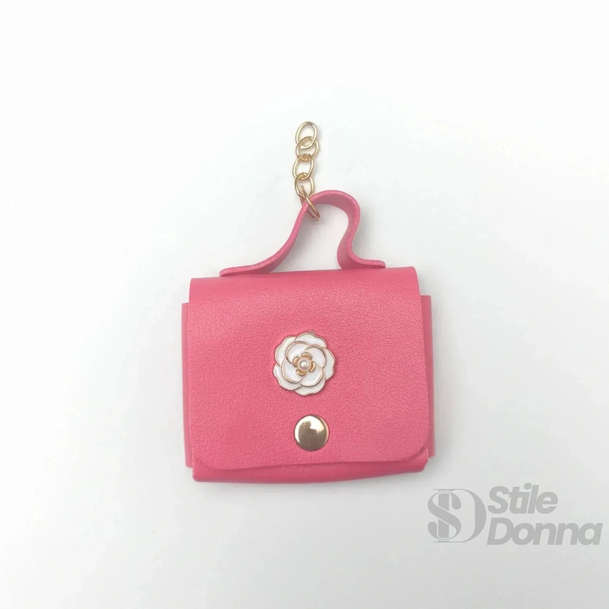 Portachiavi Mini Portamonete in Ecopelle Floreale con Charm Dorato - Stile Donna Bags