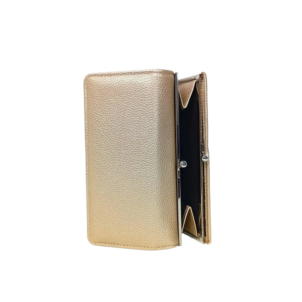 Portafoglio in Ecopelle con Scomparti per Carte e Finiture Dorate - Stile Donna Bags