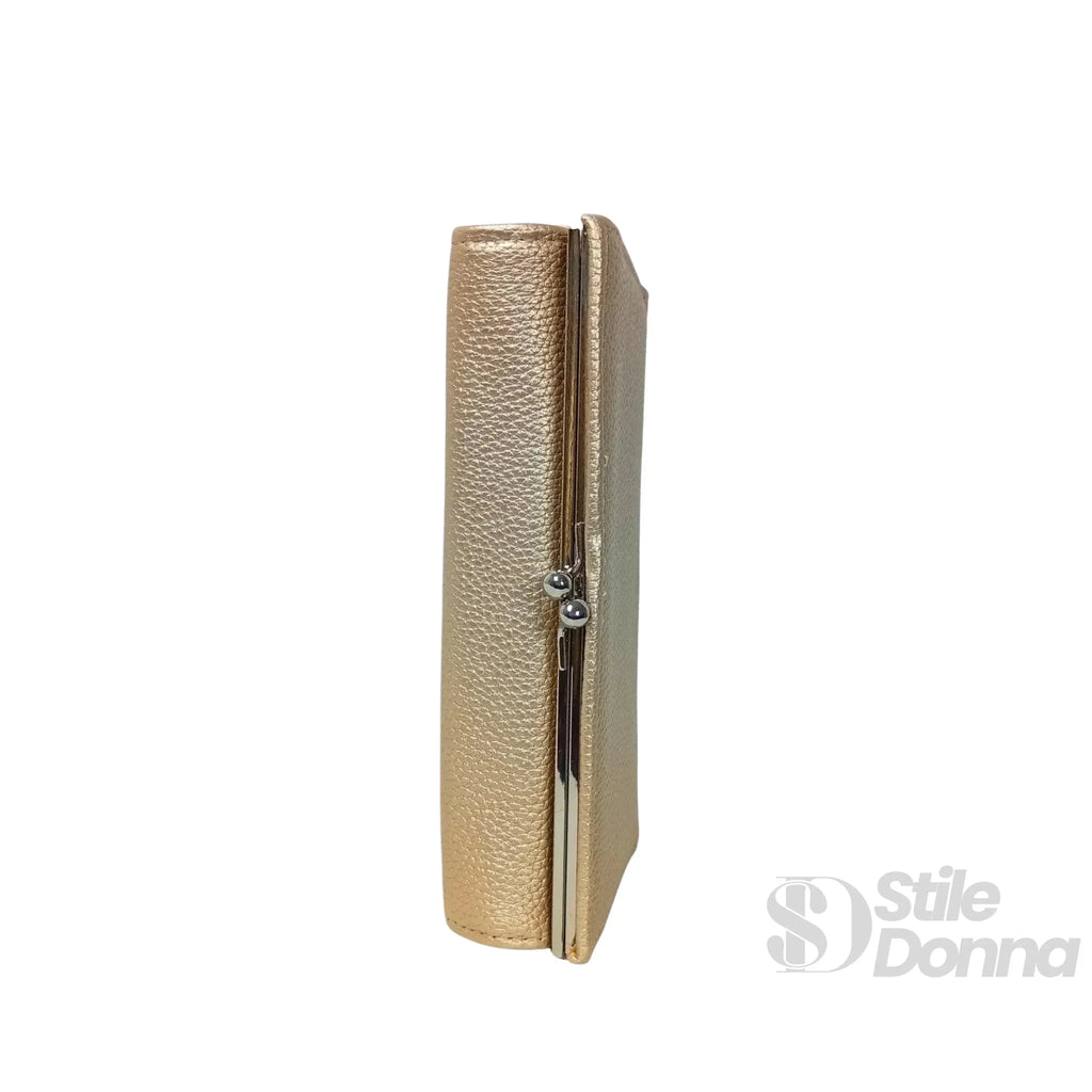 Portafoglio in Ecopelle con Scomparti per Carte e Finiture Dorate - Stile Donna Bags