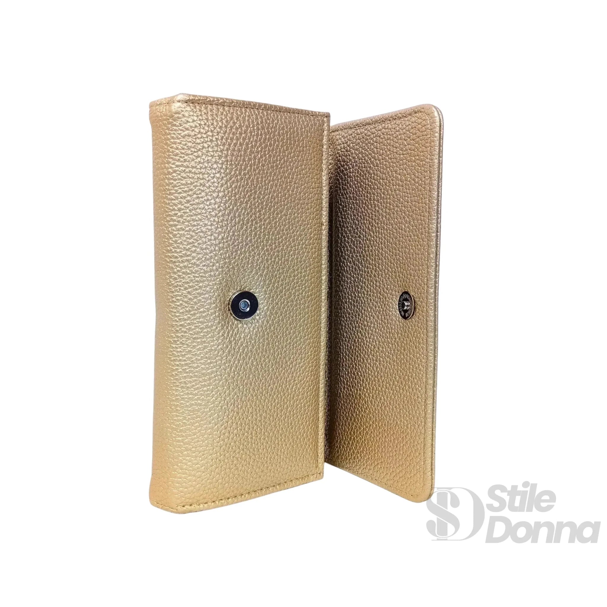 Portafoglio in Ecopelle con Scomparti per Carte e Finiture Dorate - Stile Donna Bags
