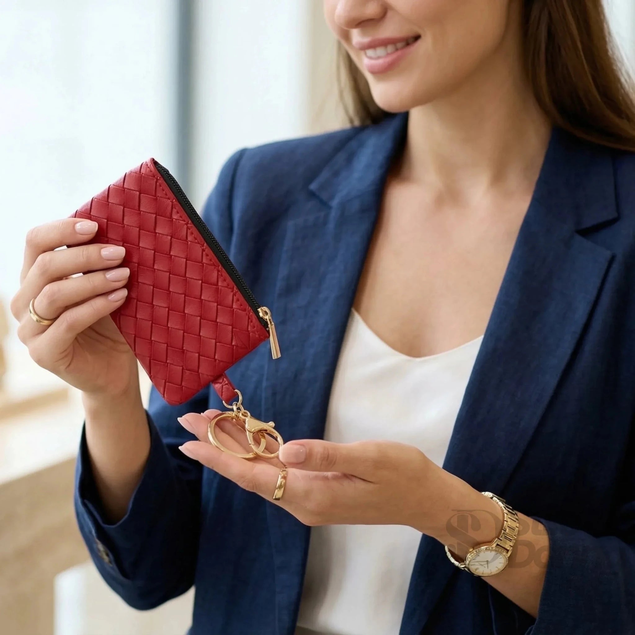 Ruby Portafoglio Portachiavi Mini Intrecciato in Ecopelle con Cerniera Oro - Stile Donna Bags