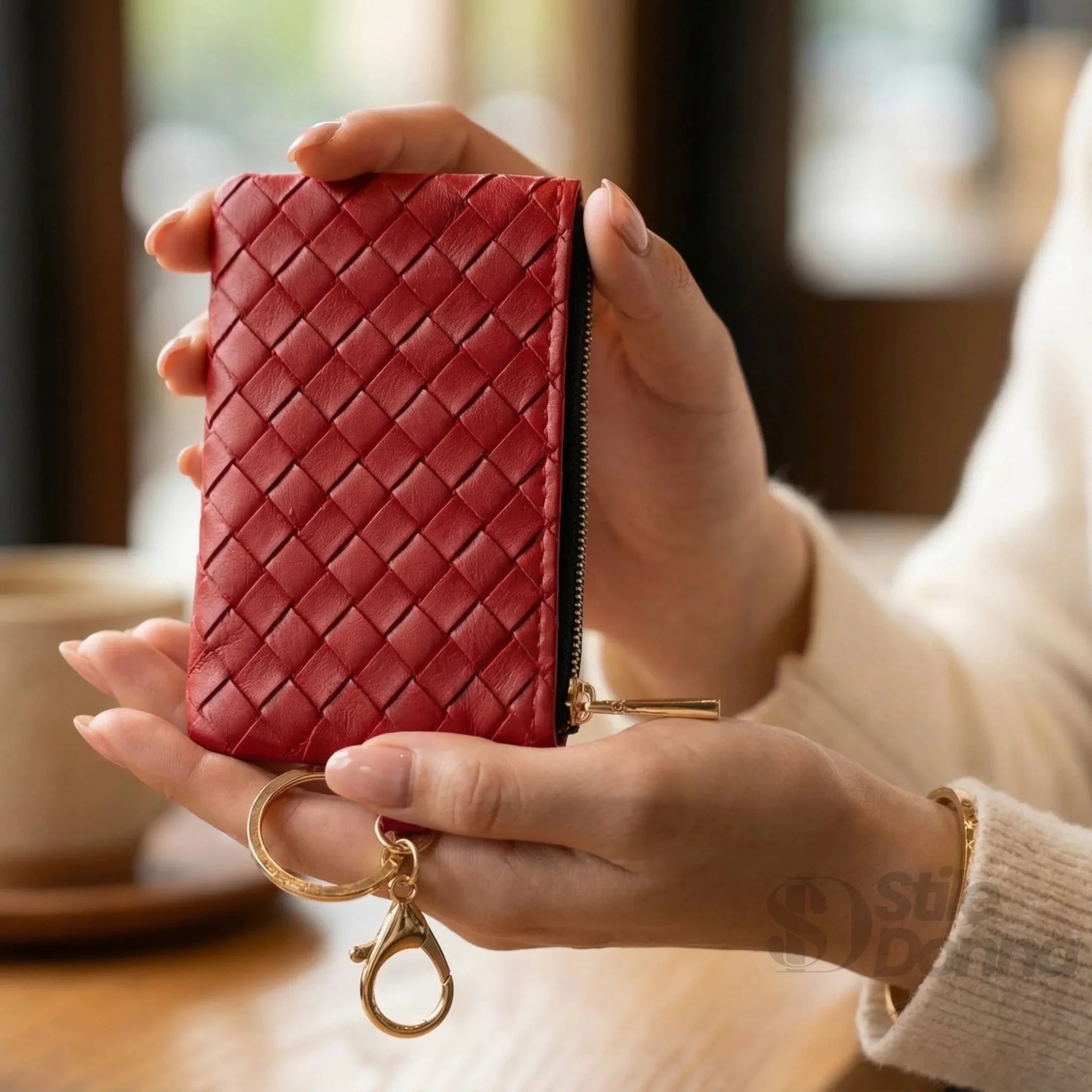 Ruby Portafoglio Portachiavi Mini Intrecciato in Ecopelle con Cerniera Oro - Stile Donna Bags