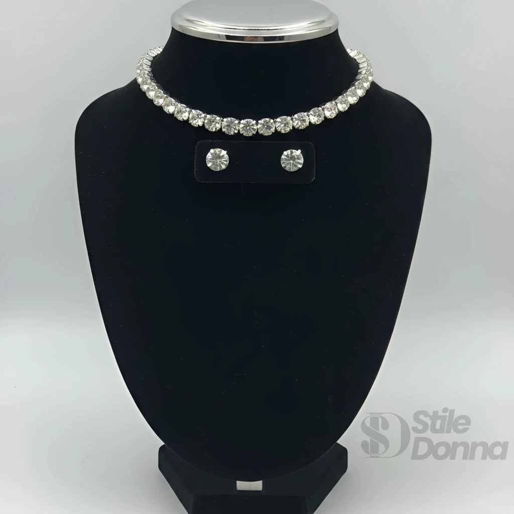 Set Collana Tennis Oro con Orecchini a Lobo e Pietre Rotonde - Stile Donna Bags