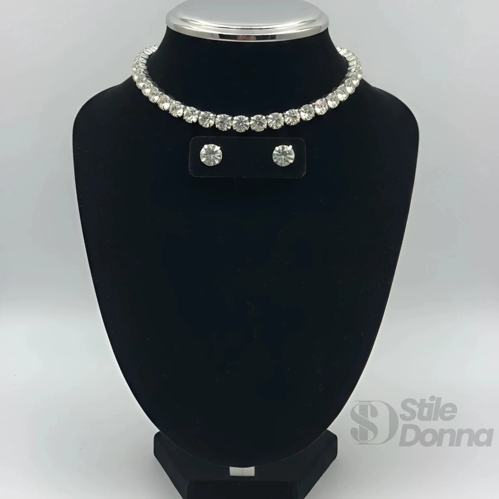 Set Collana Tennis Oro con Orecchini a Lobo e Pietre Rotonde - Stile Donna Bags