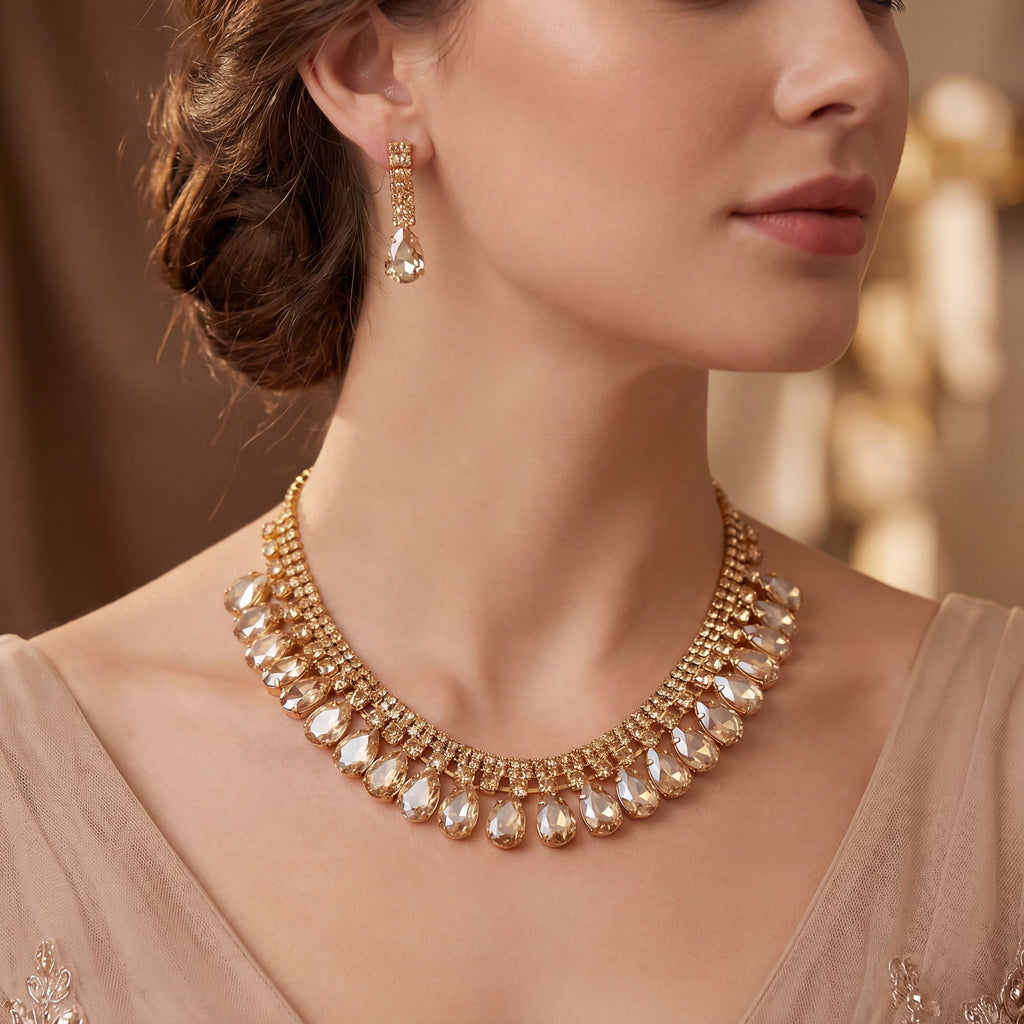Set Collana e Orecchini Royal Cascade con Cristalli a Goccia - Stile Donna Bags