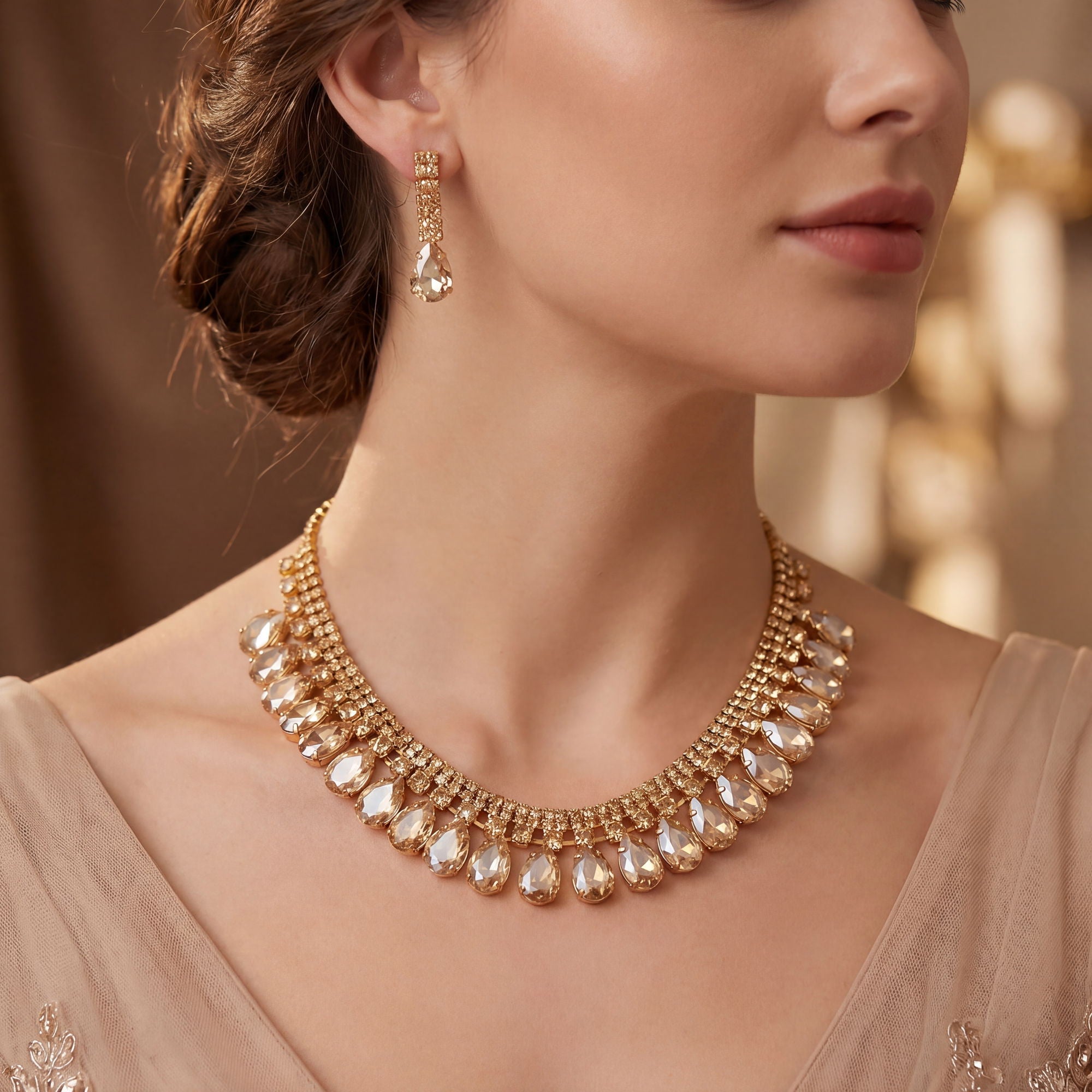 Set Collana e Orecchini Royal Cascade con Cristalli a Goccia - Stile Donna Bags
