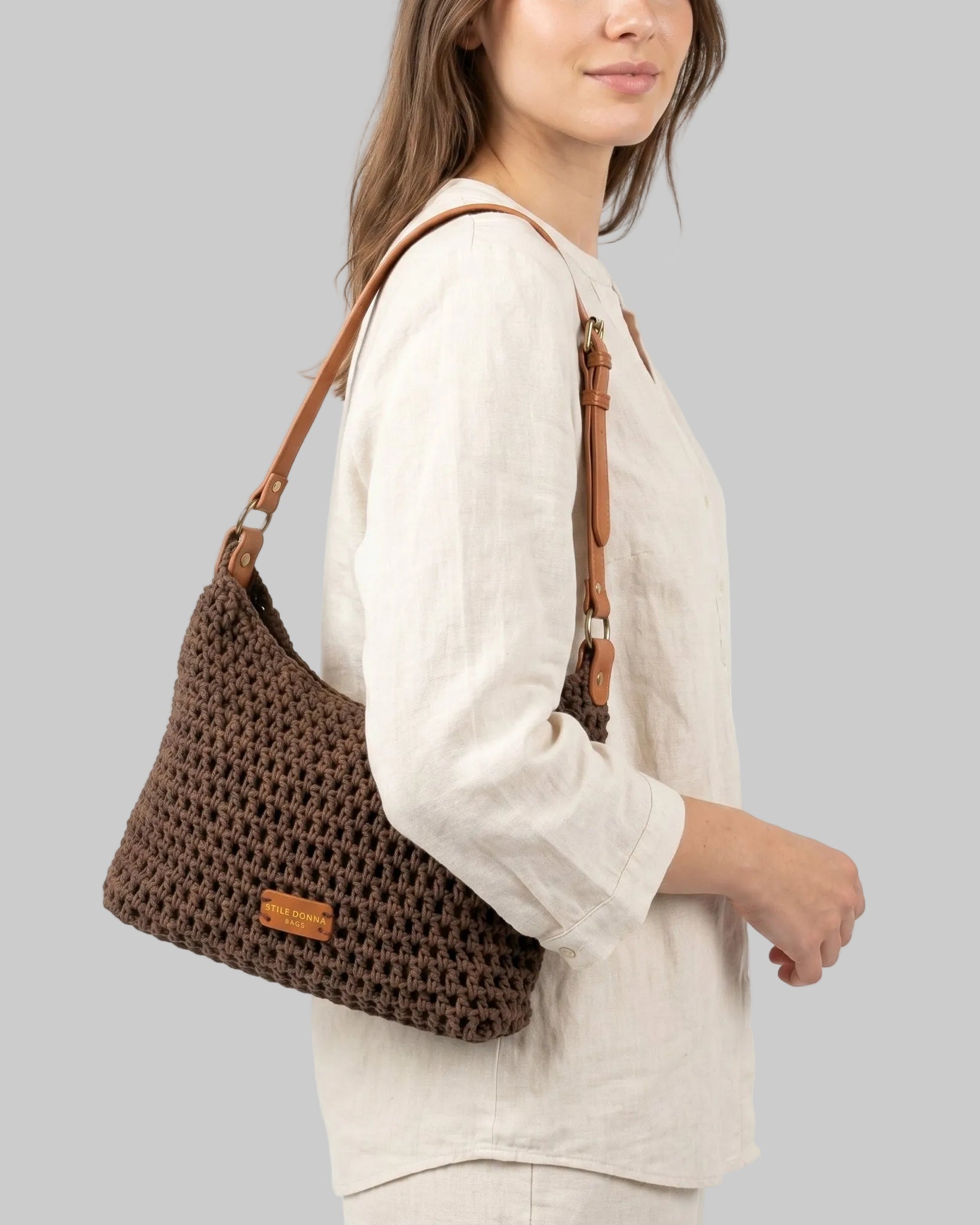 Borsa Hobo Intrecciata in Corda di Cotone color Caffè - Stile Donna Bags