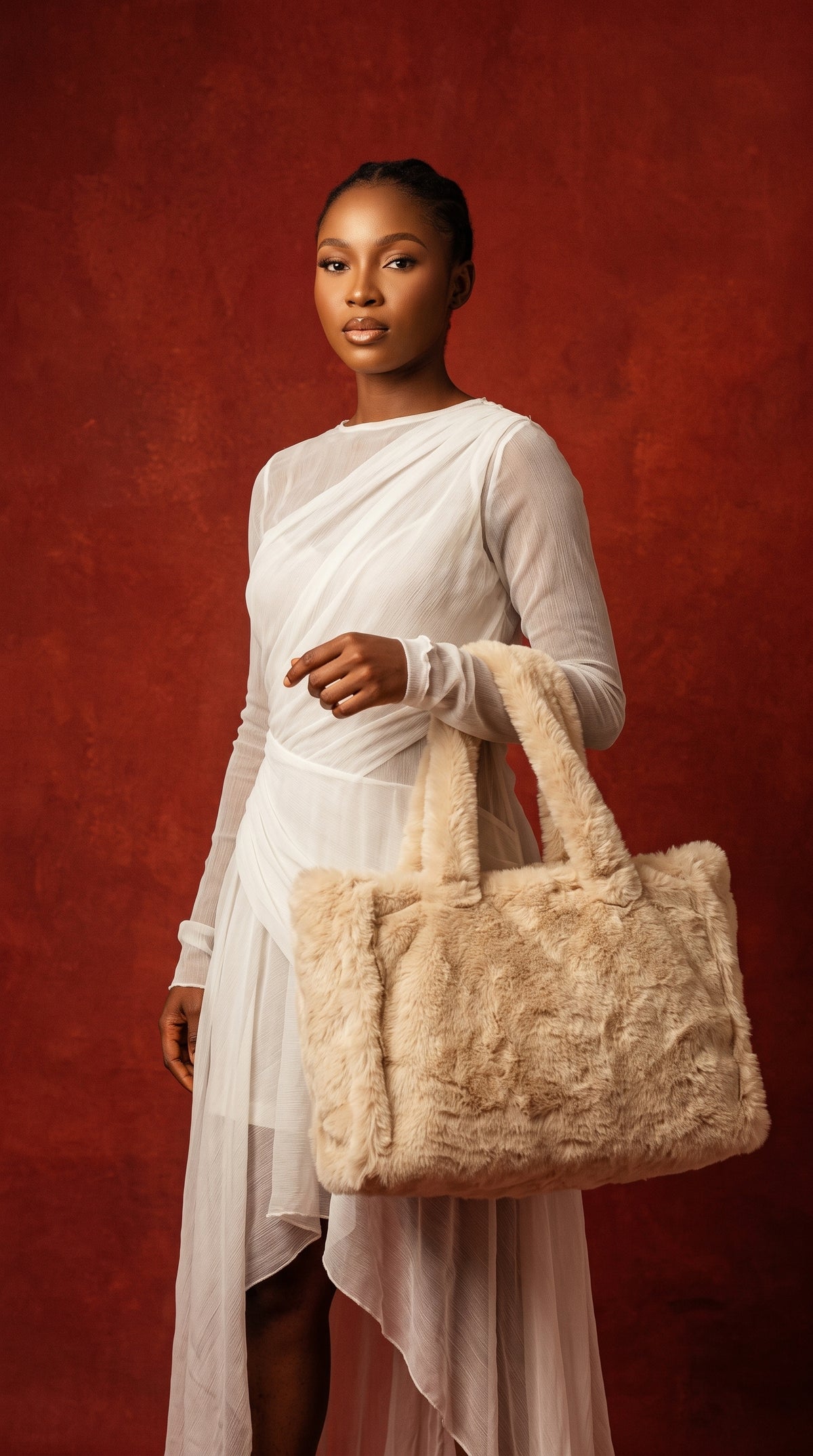 Faux fur bag in beige