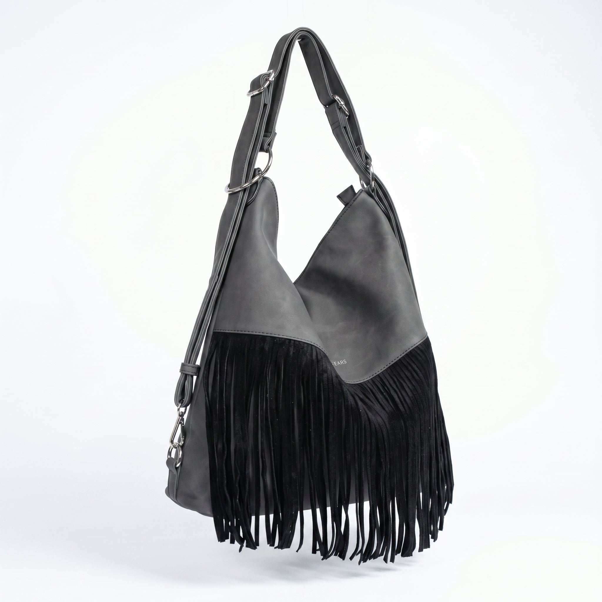 Sweet Years Borsa Hobo Grande in Ecopelle con Frange Effetto Scamosciato - Stile Donna Bags