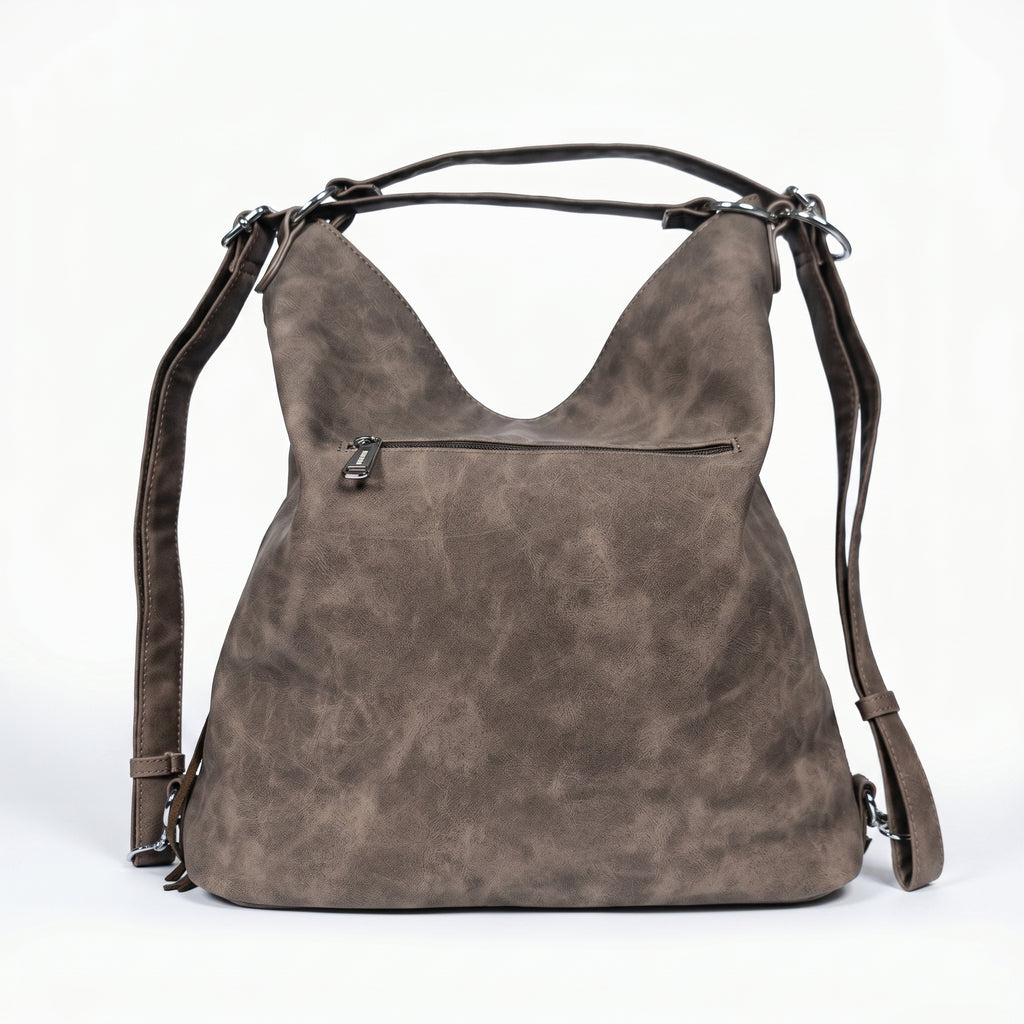 Sweet Years Borsa Hobo Grande in Ecopelle con Frange Effetto Scamosciato - Stile Donna Bags