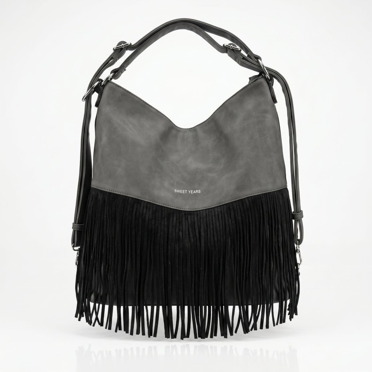 Sweet Years Borsa Hobo Grande in Ecopelle con Frange Effetto Scamosciato