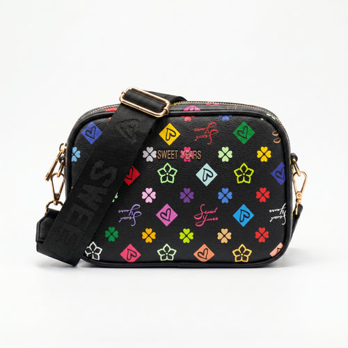 Sweet Years Borsa a Tracolla Camera Bag in Ecopelle con Stampa Monogram Multicolore - Stile Donna Bags