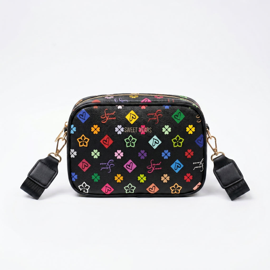 Sweet Years Borsa a Tracolla Camera Bag in Ecopelle con Stampa Monogram Multicolore - Stile Donna Bags