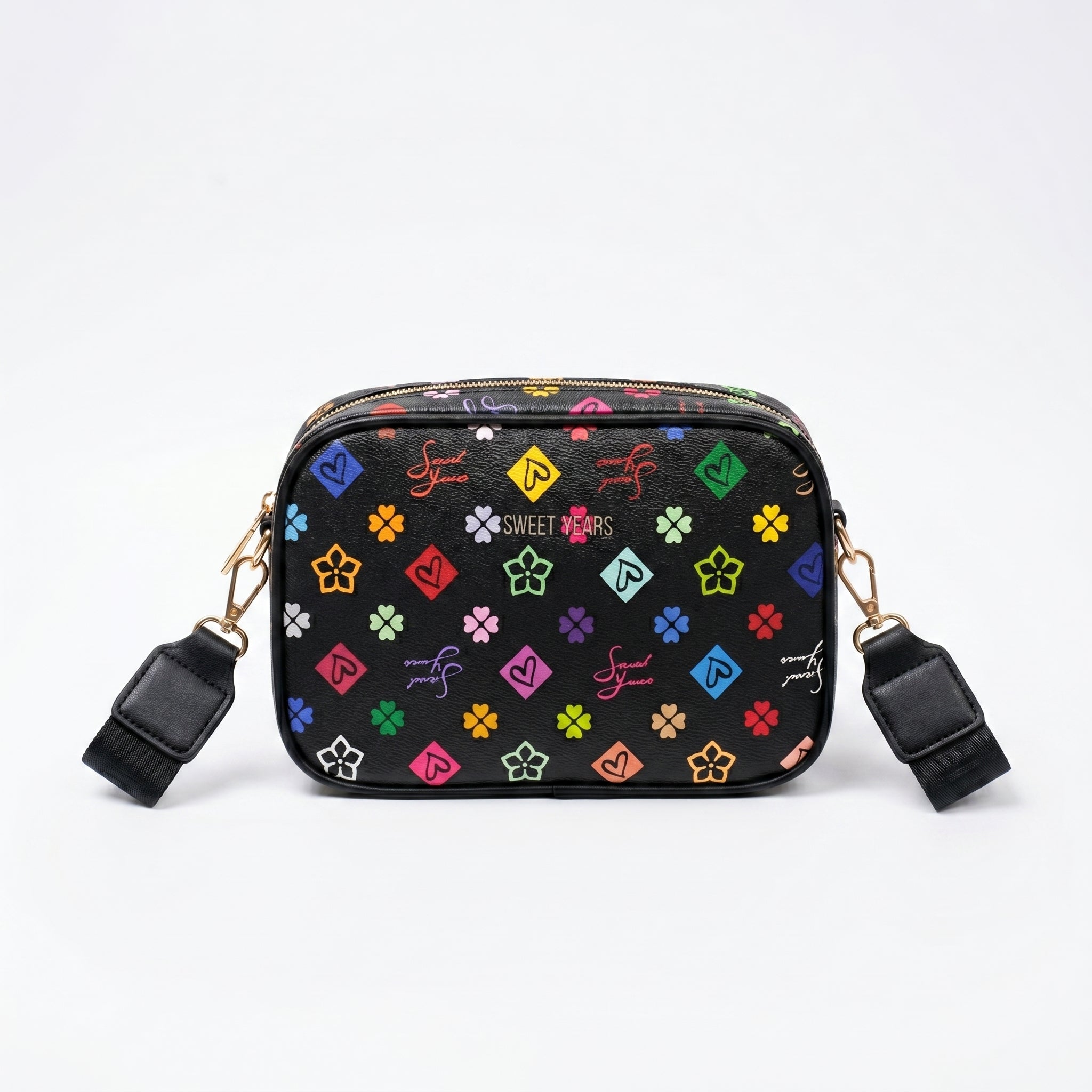Sweet Years Borsa a Tracolla Camera Bag in Ecopelle con Stampa Monogram Multicolore - Stile Donna Bags