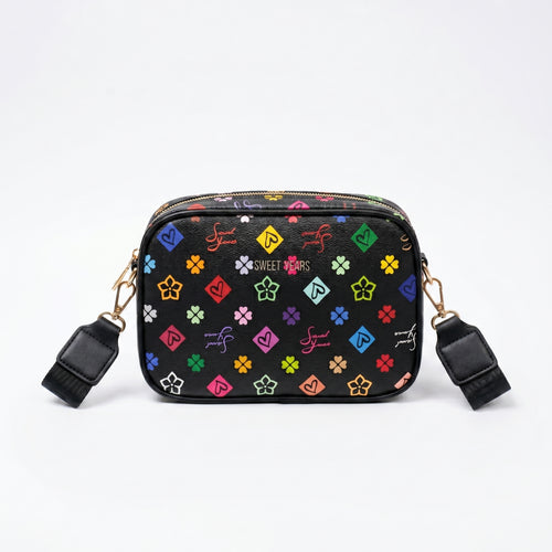 Sweet Years Borsa a Tracolla Camera Bag in Ecopelle con Stampa Monogram Multicolore - Stile Donna Bags