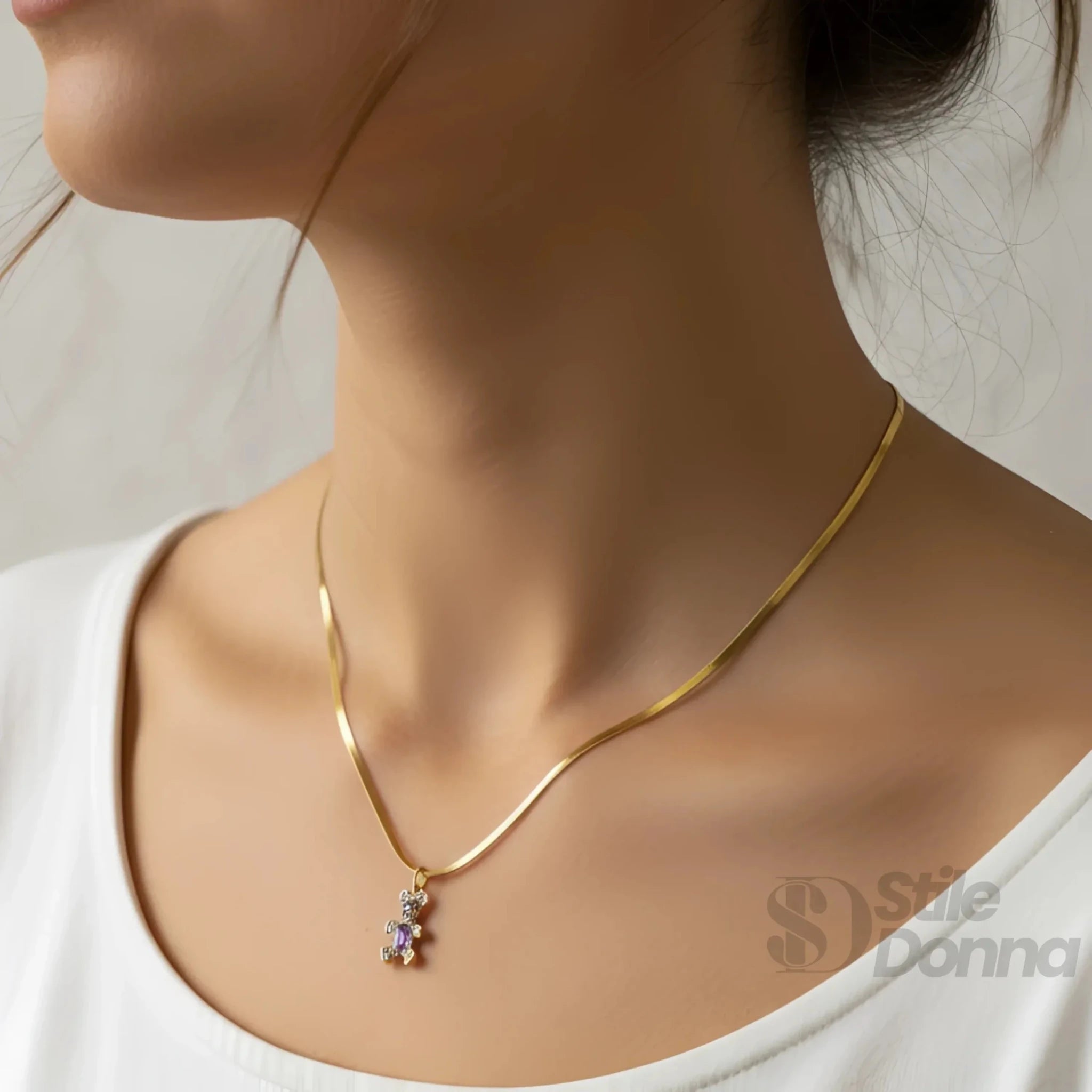 Sweetheart Collana con Ciondolo Orsetto in Argento Lucido - Stile Donna Bags
