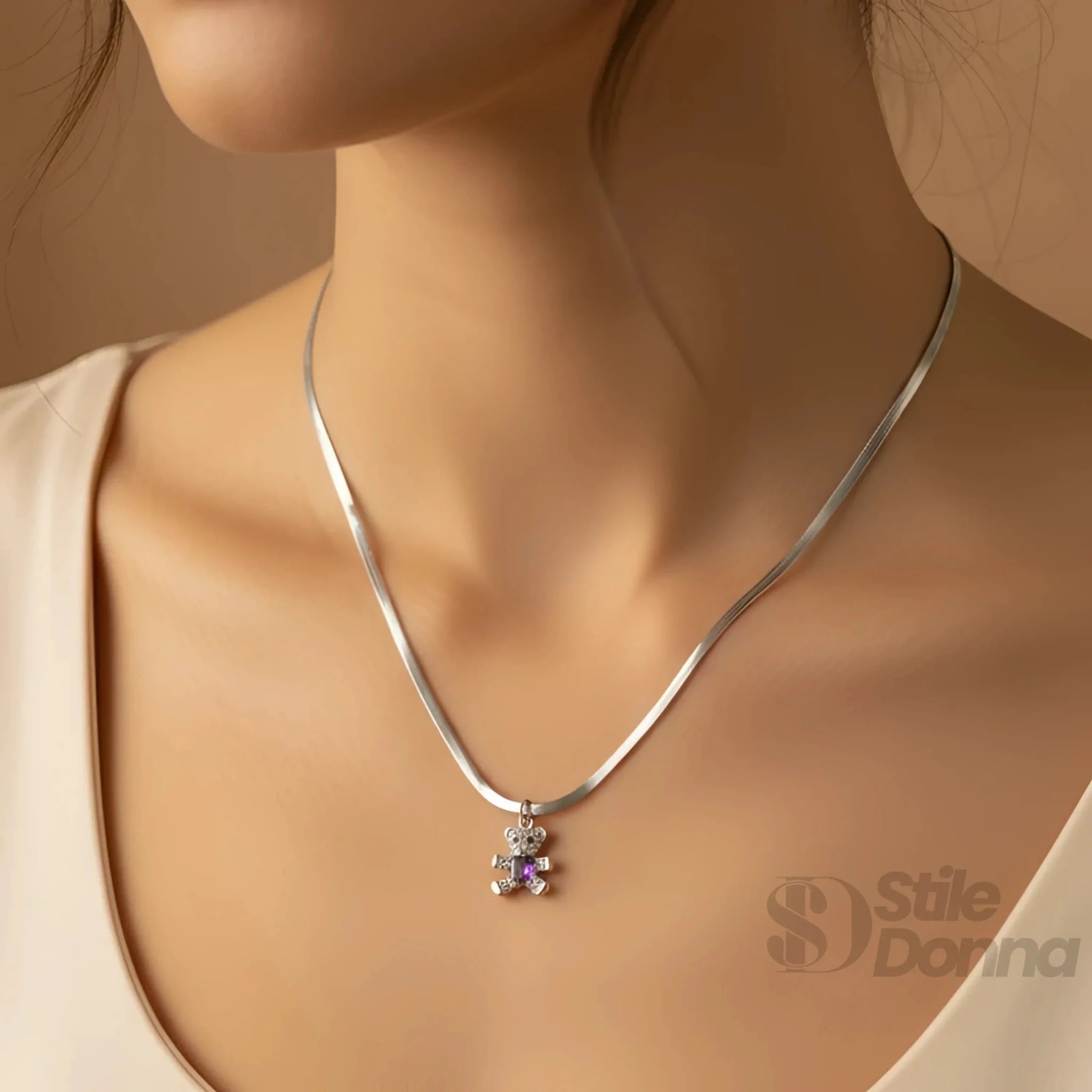 Sweetheart Collana con Ciondolo Orsetto in Argento Lucido - Stile Donna Bags