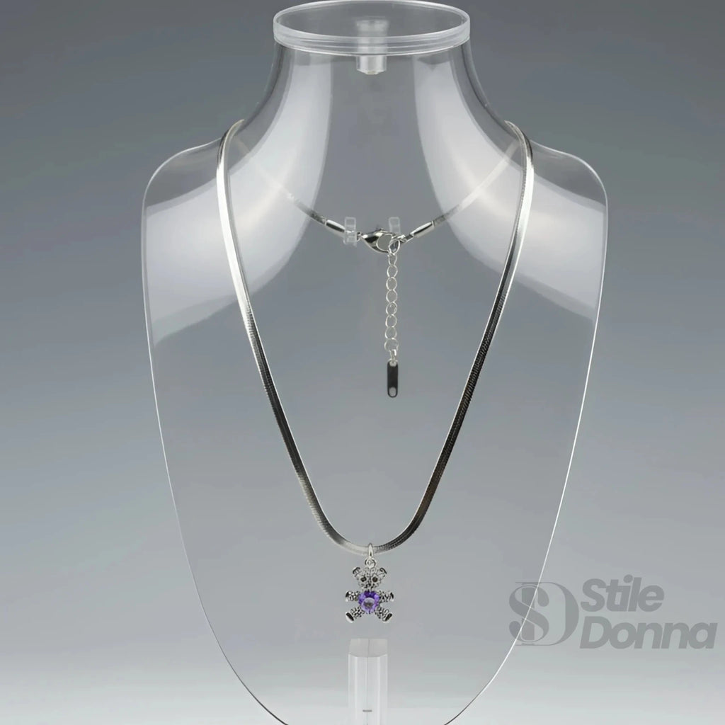 Sweetheart Collana con Ciondolo Orsetto in Argento Lucido - Stile Donna Bags