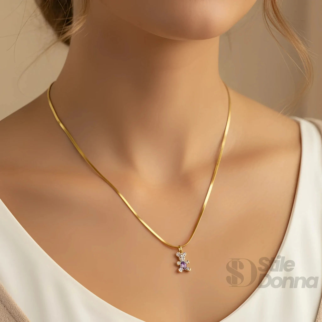 Sweetheart Collana con Ciondolo Orsetto in Argento Lucido - Stile Donna Bags