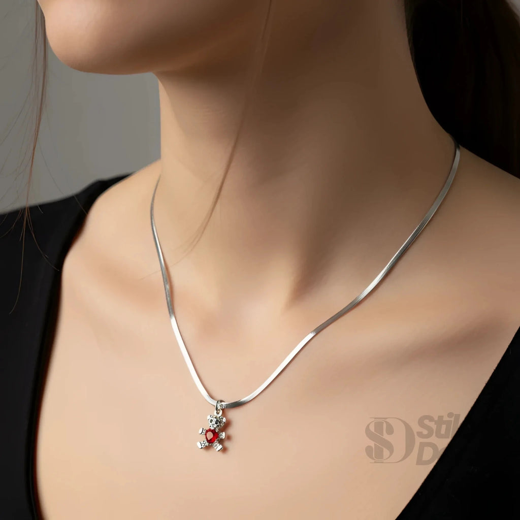 Sweetheart Collana con Ciondolo Orsetto in Argento Lucido - Stile Donna Bags