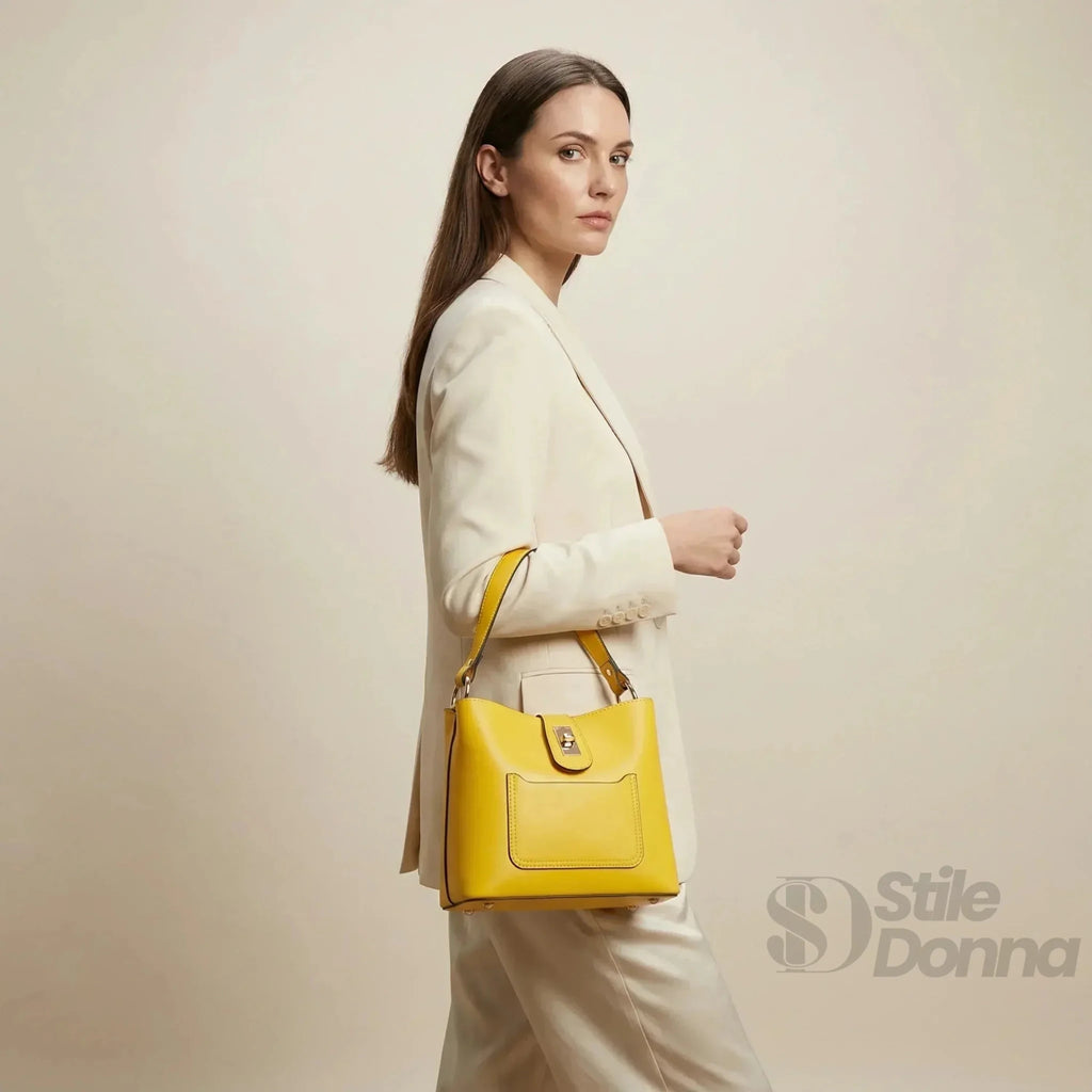 The Stile Aura Borsa in Vera Pelle con Finiture Dorate Made in Italy - Stile Donna Bags