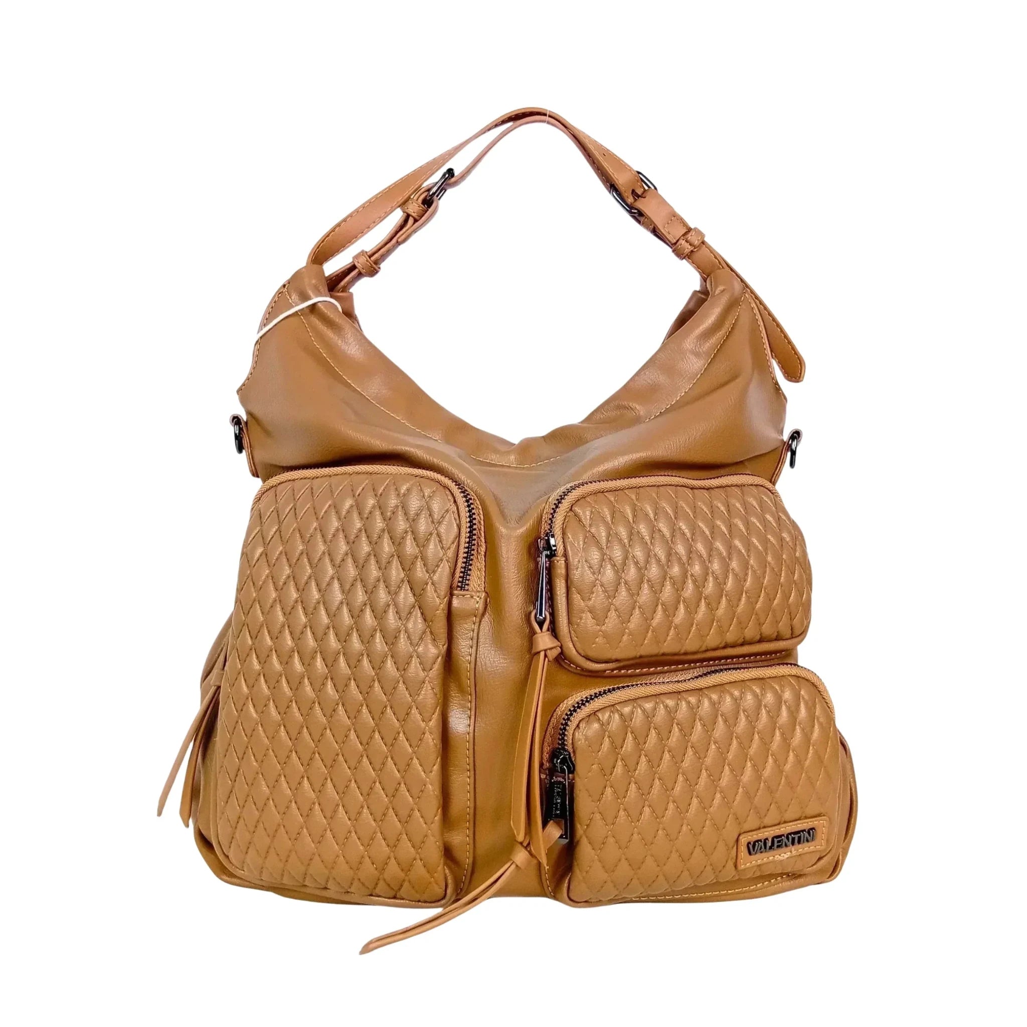 Valentini Borsa Hobo in Ecopelle Marrone con Finiture Argentate - Stile Donna Bags