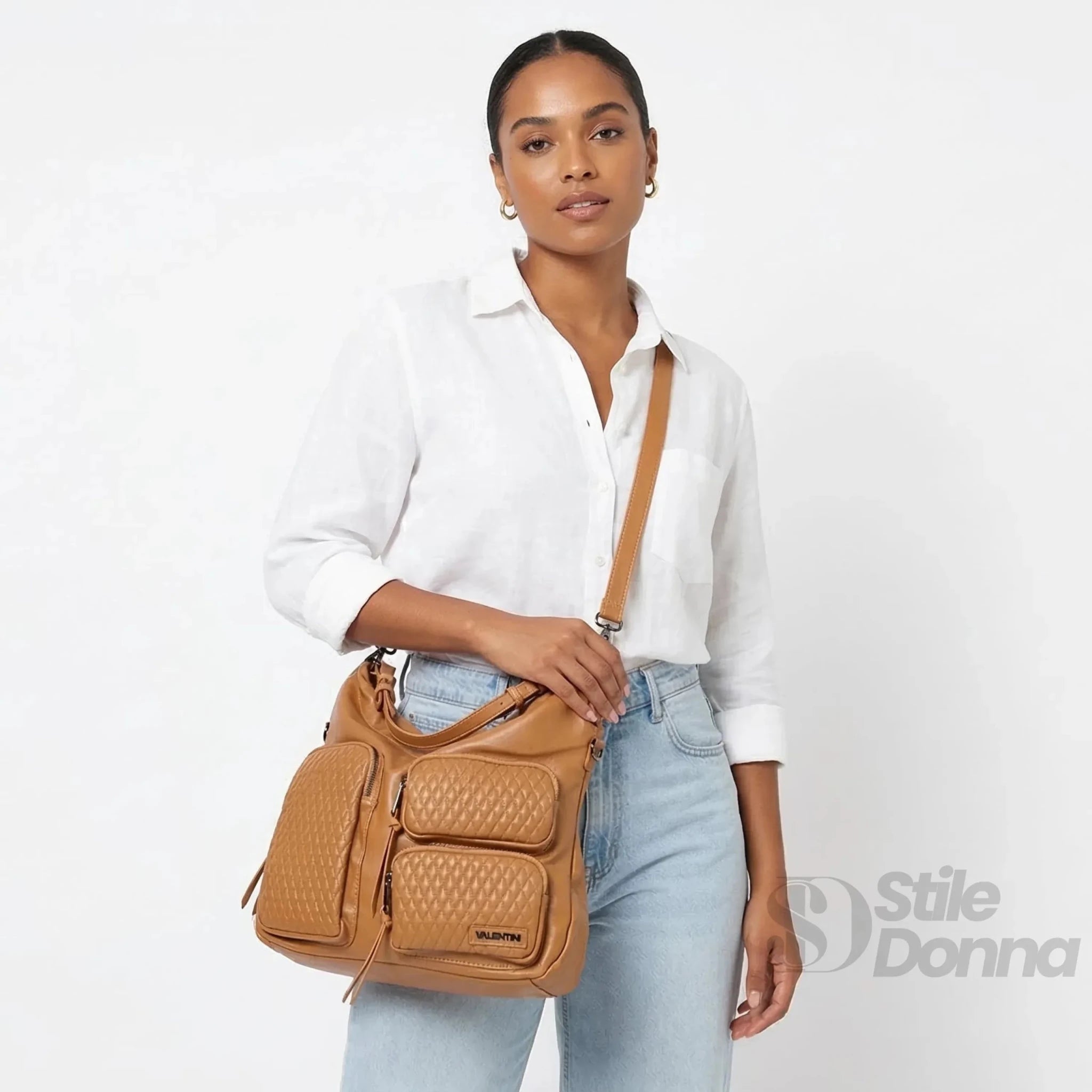 Valentini Borsa Hobo in Ecopelle Marrone con Finiture Argentate - Stile Donna Bags