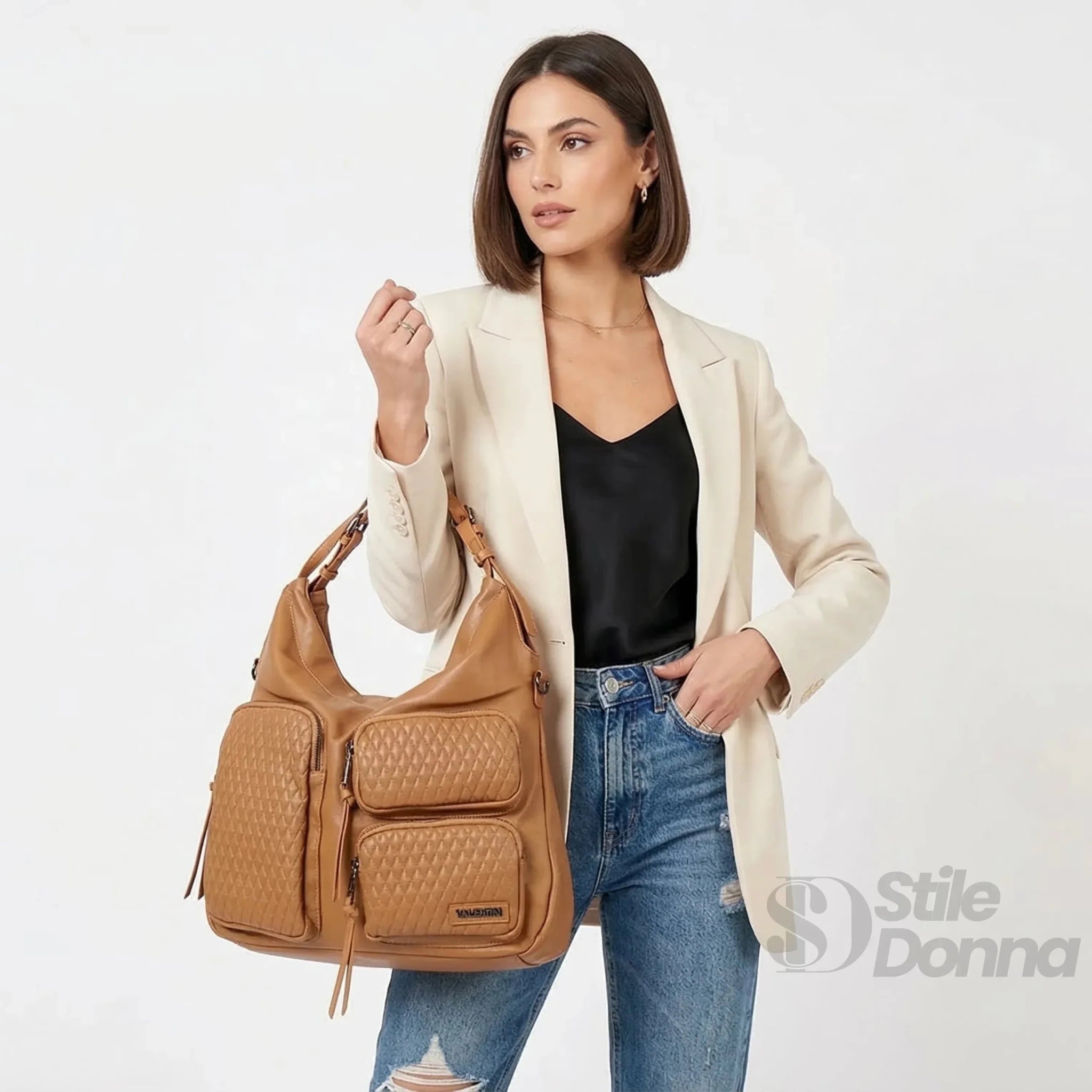 Valentini Borsa Hobo in Ecopelle Marrone con Finiture Argentate - Stile Donna Bags