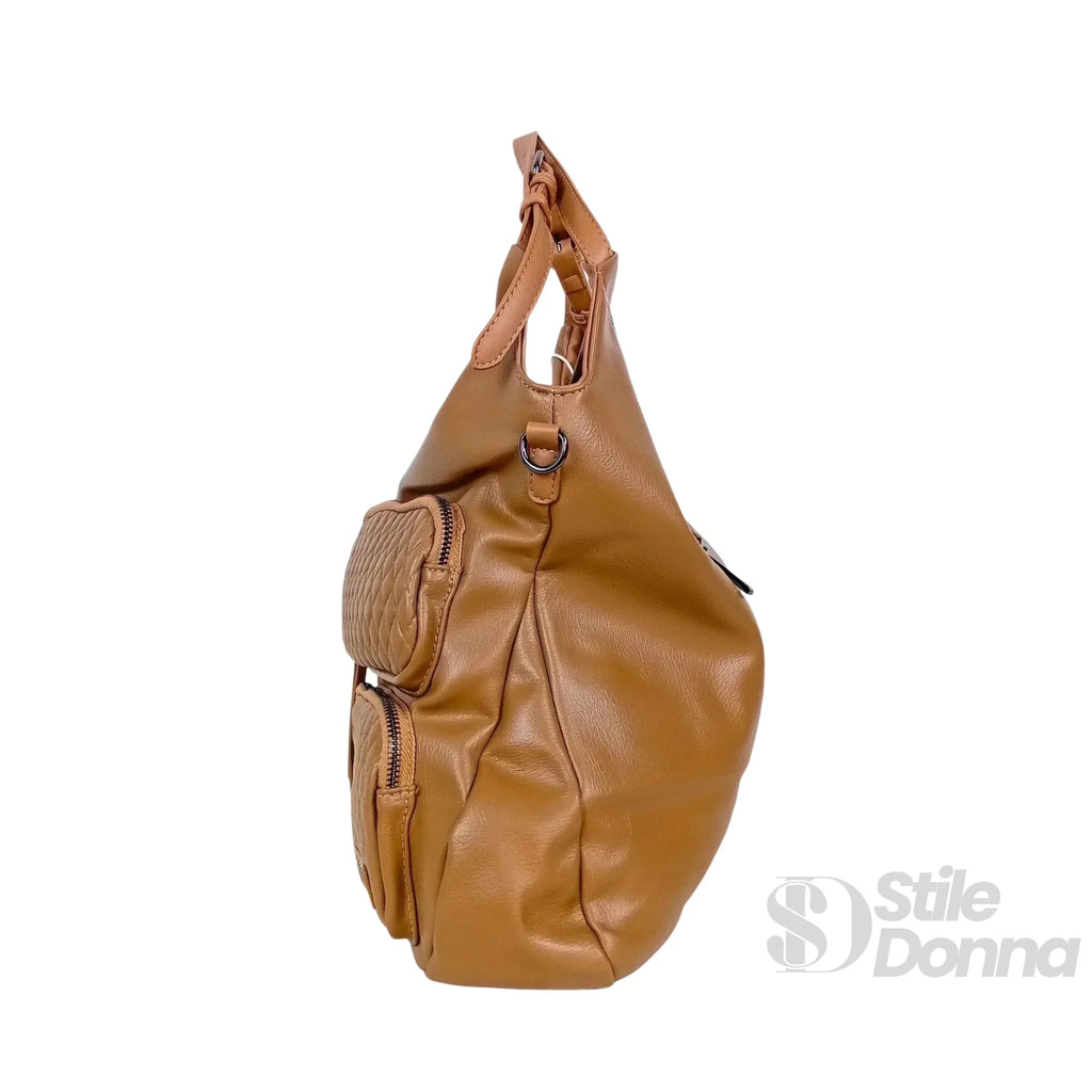 Valentini Borsa Hobo in Ecopelle Marrone con Finiture Argentate - Stile Donna Bags