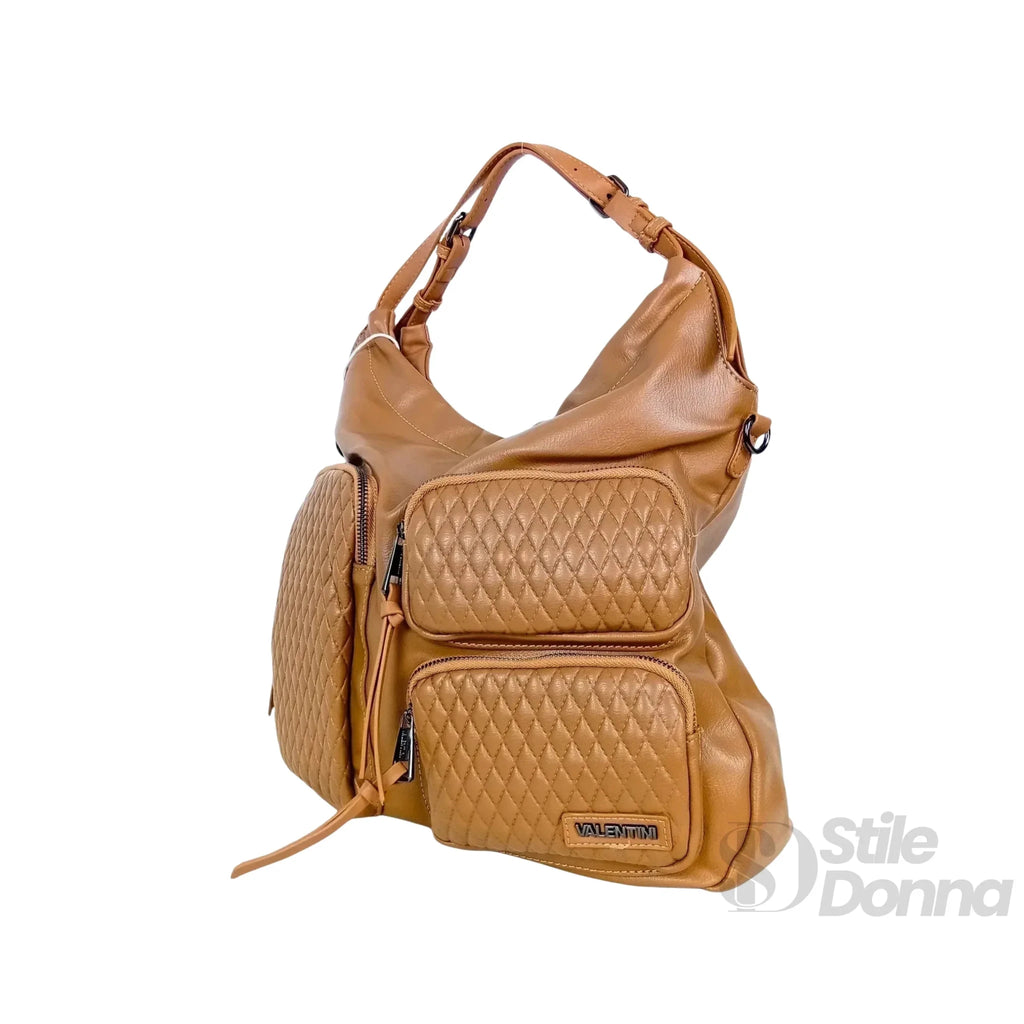 Valentini Borsa Hobo in Ecopelle Marrone con Finiture Argentate - Stile Donna Bags
