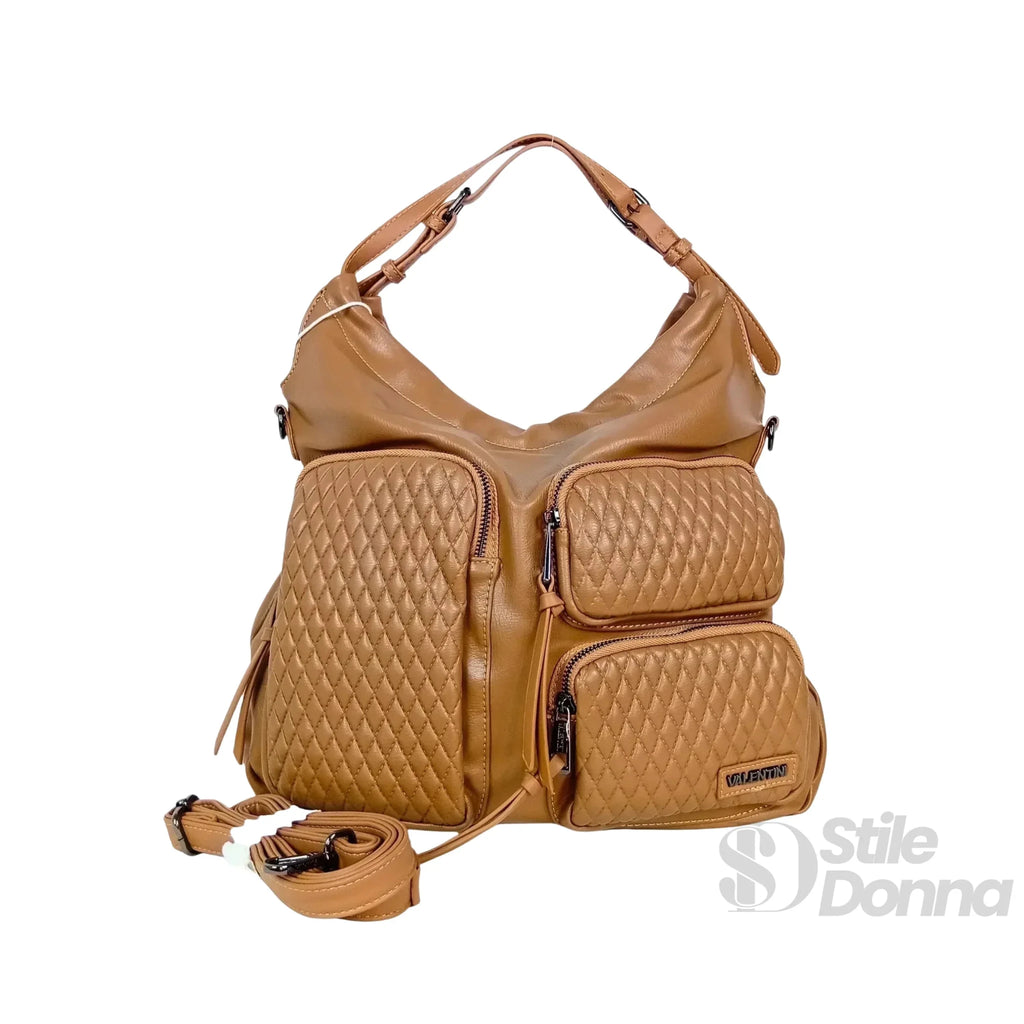 Valentini Borsa Hobo in Ecopelle Marrone con Finiture Argentate - Stile Donna Bags