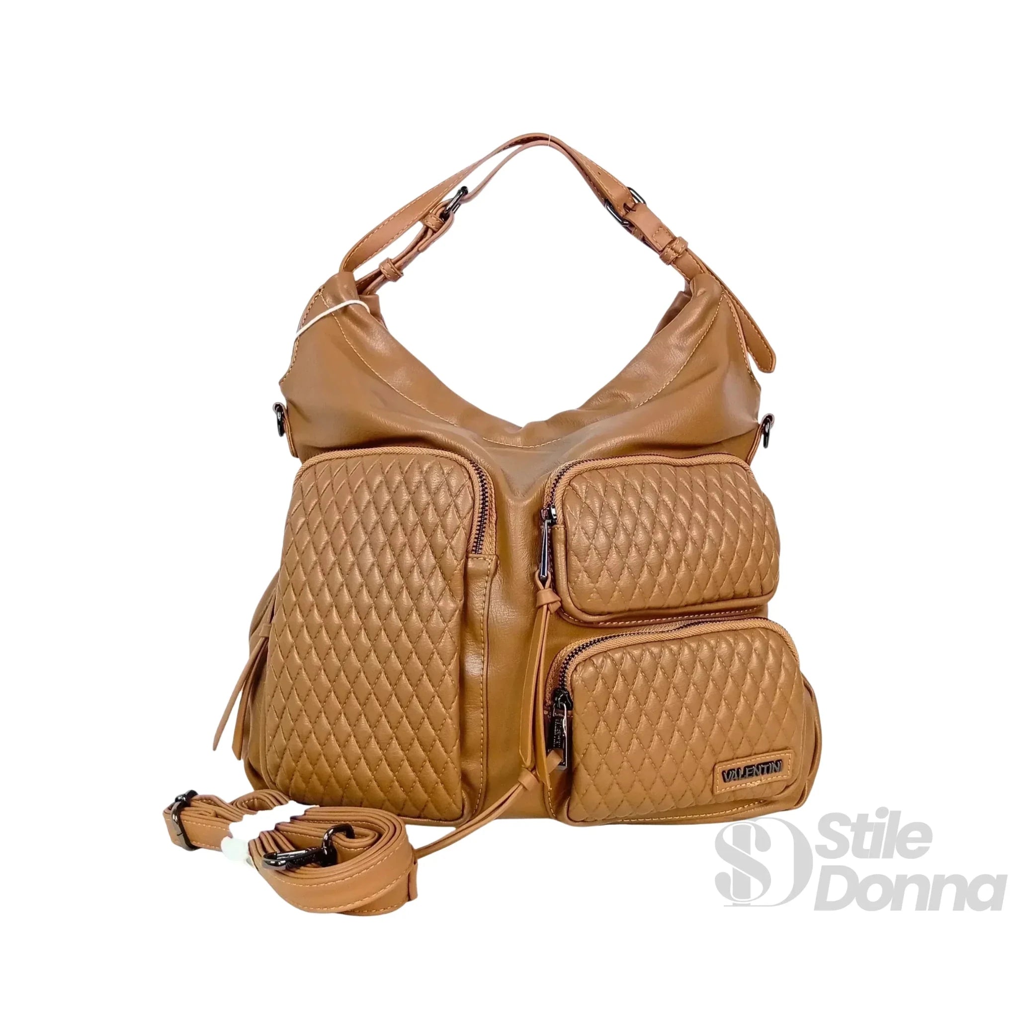 Valentini Borsa Hobo in Ecopelle Marrone con Finiture Argentate - Stile Donna Bags